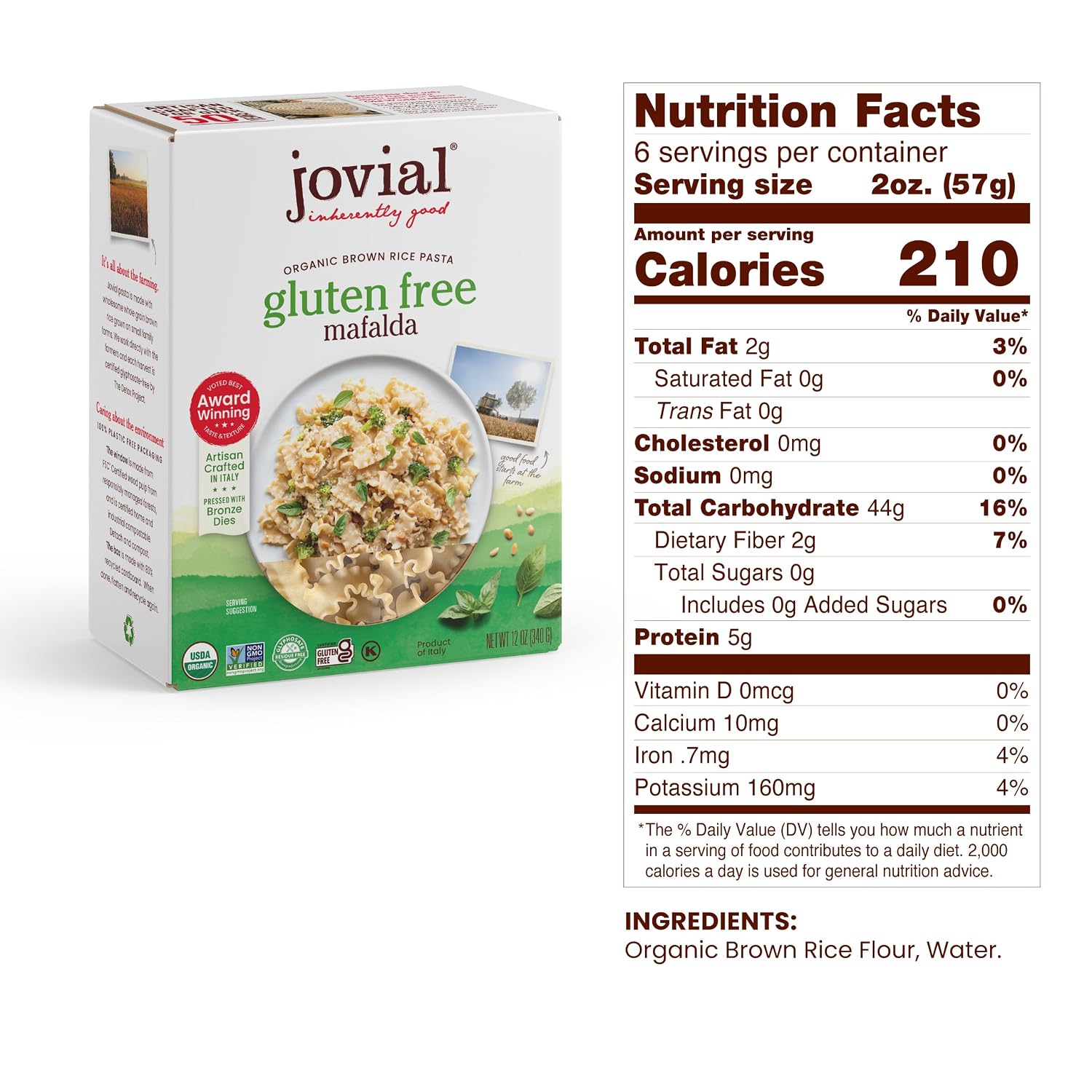 Jovial Brown Rice Farfalle, Penne, & Elbows Pasta - Whole Grain Organic Pasta, Gluten Free, Dairy Free, Made in Italy - 12 Oz, 3 Pack Variety