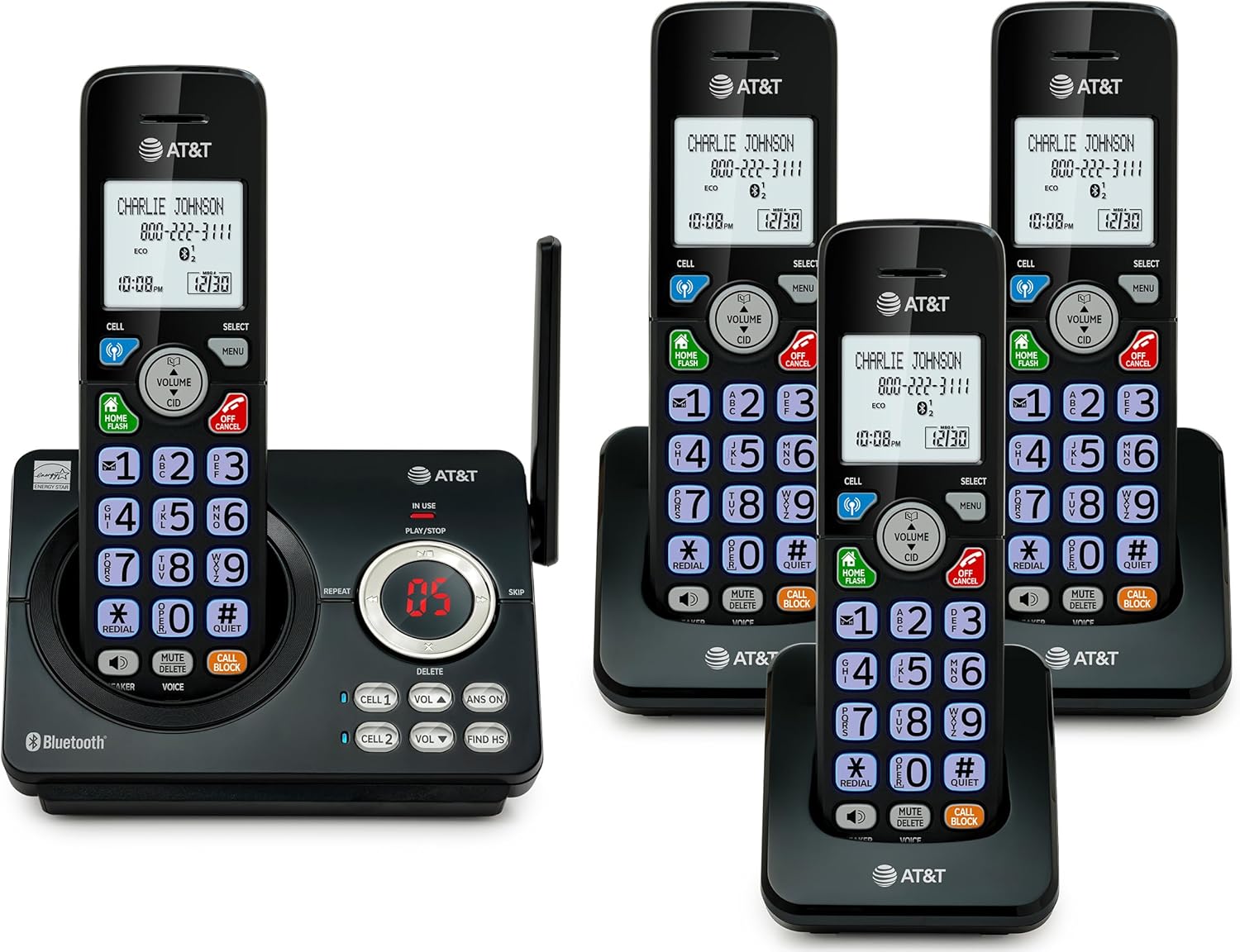 AT&T DL72219 DECT 6.0 2-Handset Cordless Phone for Home with Connect to Cell, Call Blocking, 1.8" Backlit Screen, Big Buttons, intercom