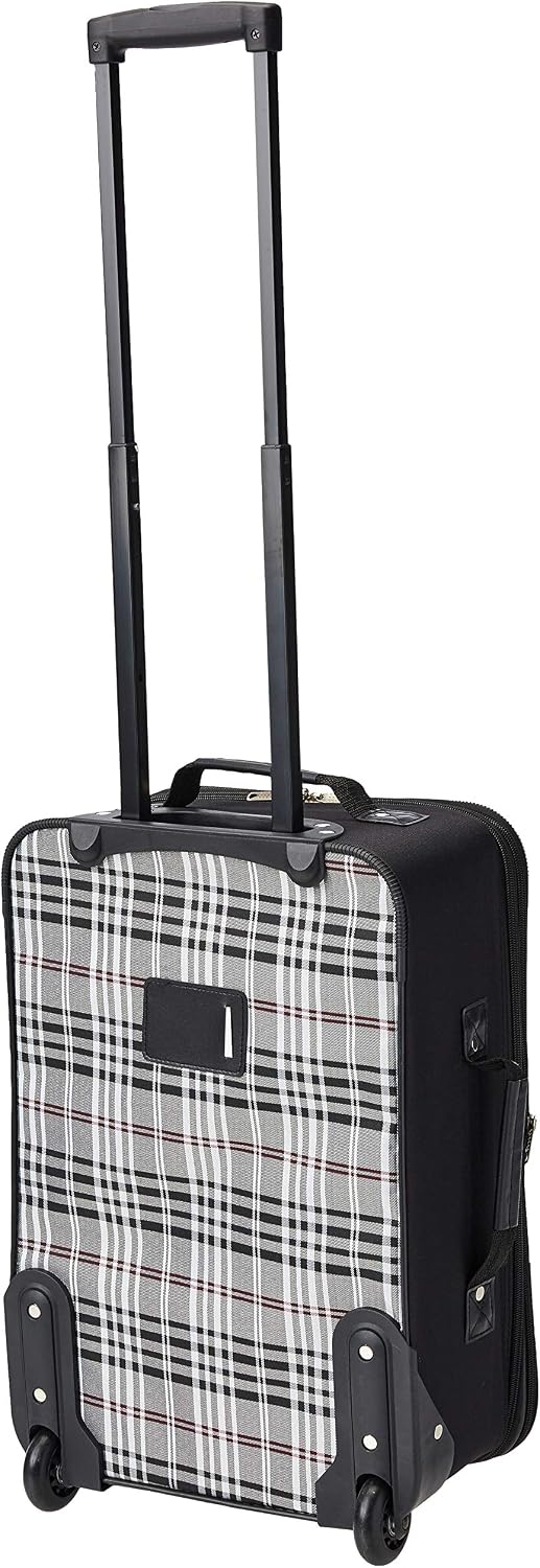 Rockland Fashion Softside Upright Luggage Set,Expandable, Telescopic Handle, Wheel, Black Dot, 2-Piece (14/19)