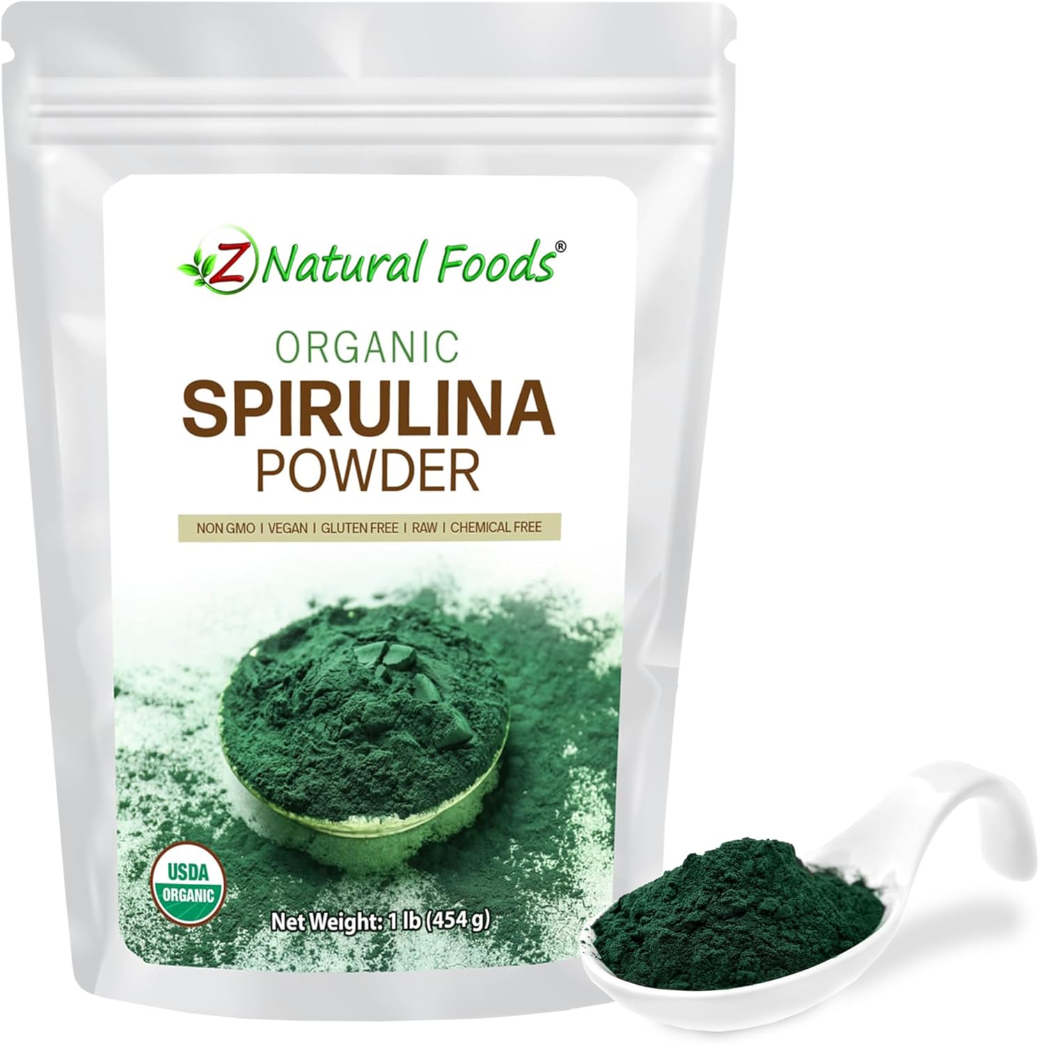 Z Natural Foods Organic Spirulina Powder - 16 oz (Pack of 1) | Organic, Blue-Green Algae Superfood, Spirulina, Raw, Contains Amino Acids, Mixes in Smoothies, Yogurt & Recipes