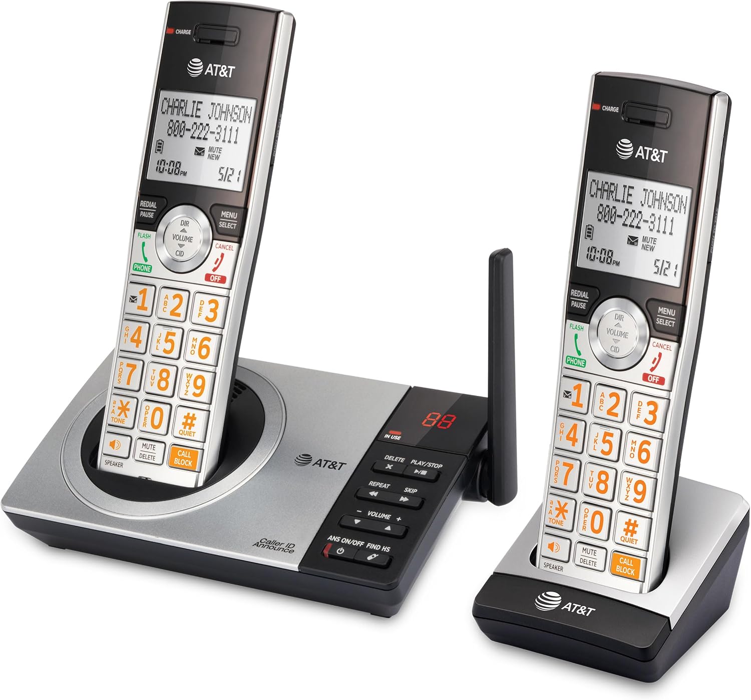 AT&T DECT 6.0 Expandable Cordless Phone with Answering System, Silver/Black with 3 Handsets