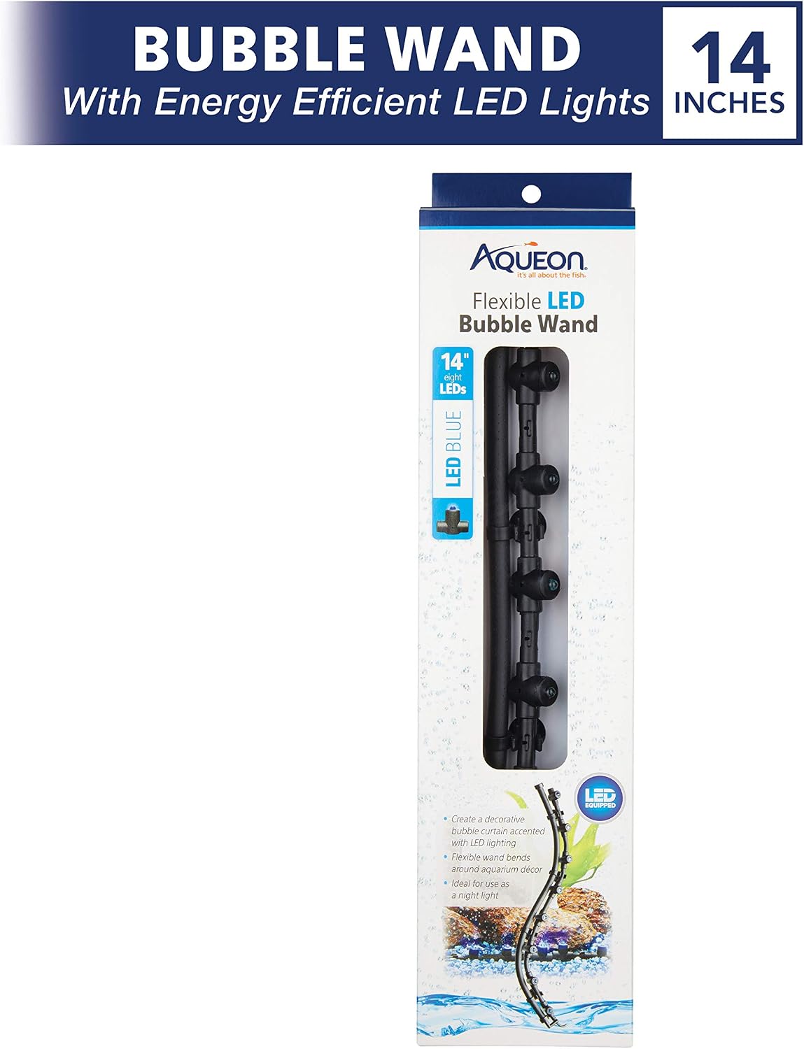 Aqueon Fish Tank Aquarium Flexible LED Accent Light and Bubble Wand, Blue, 14 Inch