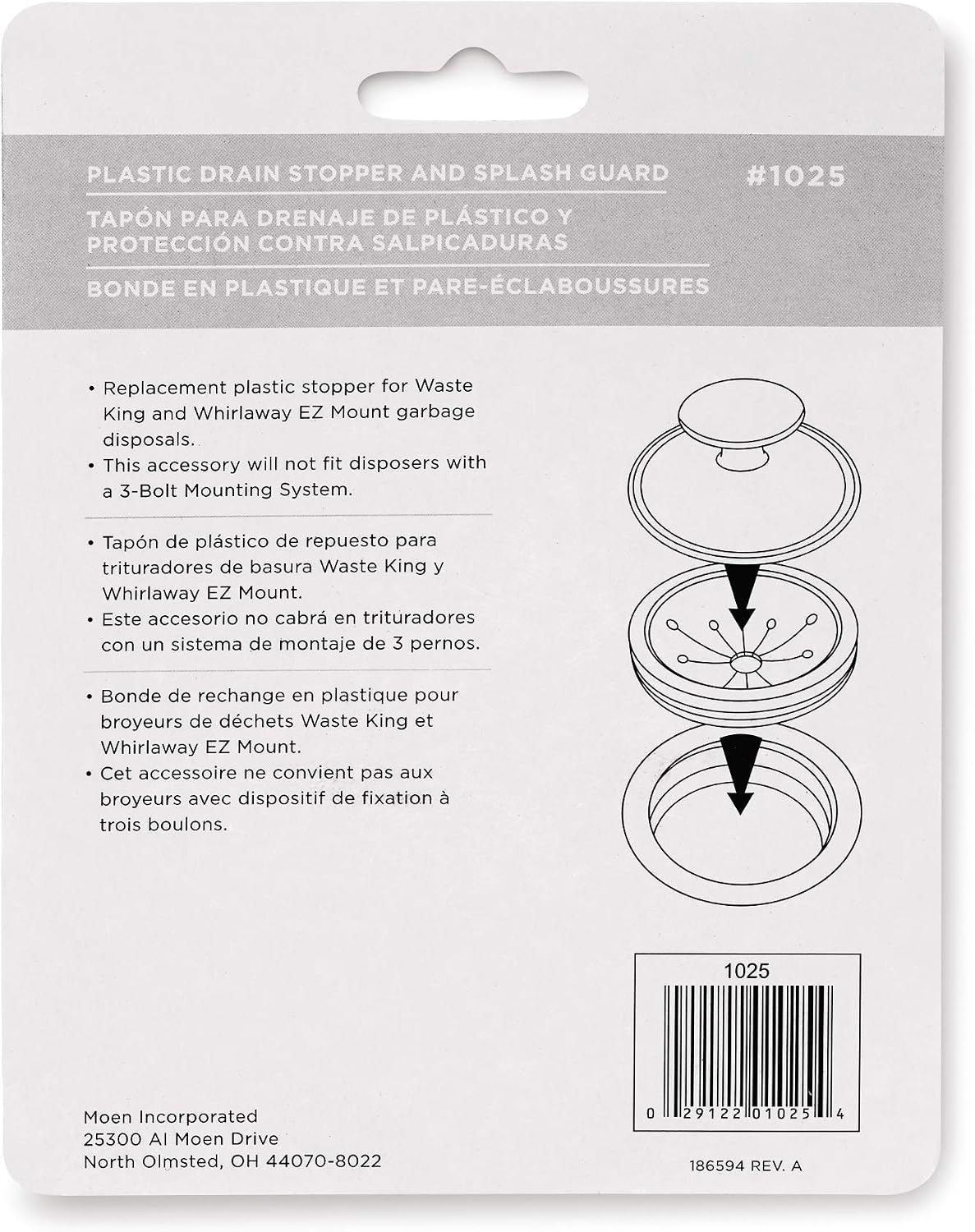 Waste King L-3200 Garbage Disposal with Power Cord, 3/4 HP & King 1025 EZ Mount Garbage Disposal Stopper and Splash Guard, Black