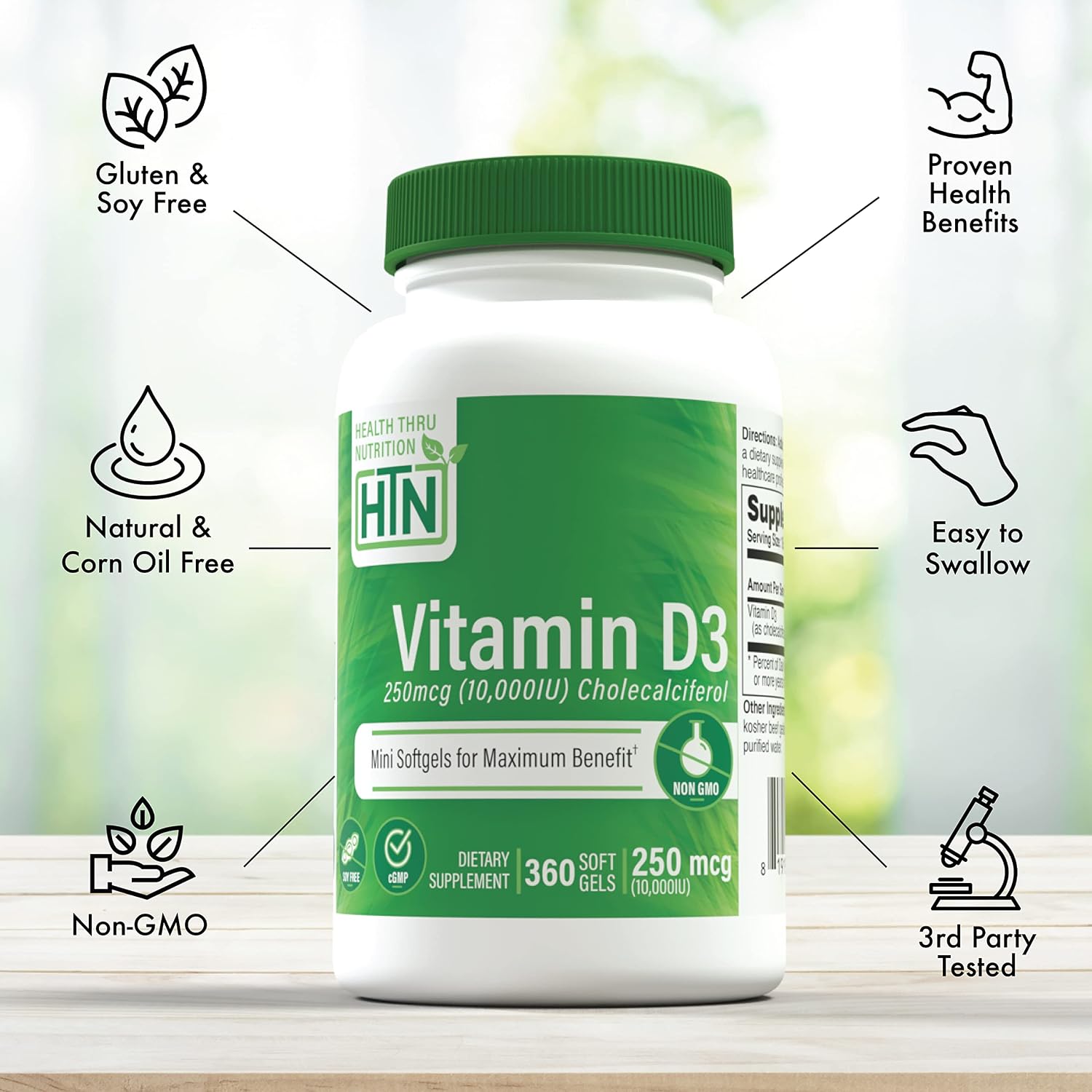 Health Thru Nutrition Vitamin D3 2000iu - 50 mcg 365 Mini Softgels | Vitamin D Supplement as Cholecalciferol | Immune Health Support | 3rd Party Tested | Non-GMO USP Grade in Organic EVOO