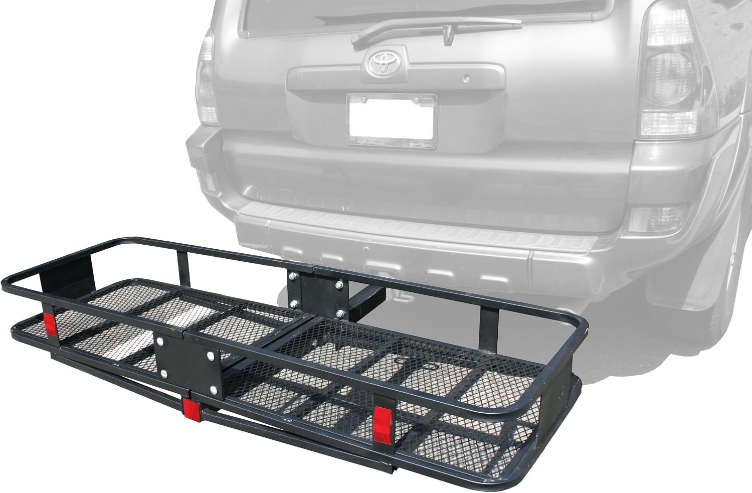 MaxxHaul 70103 500 lb. Capacity Steel Hitch Mount Folding Cargo Carrier Mesh Basket Fits 2 inch Hitch Receiver 60 x 21 x 6.5 in For Car SUV Pickup