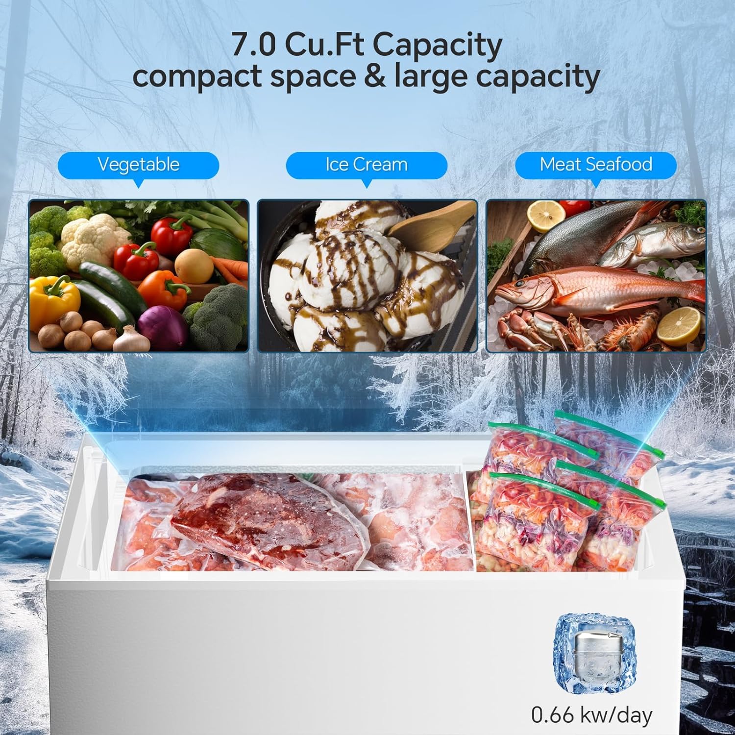 Kismile 7.0 Cubic Feet Chest Freezer, Deep Freezer for Home, Black