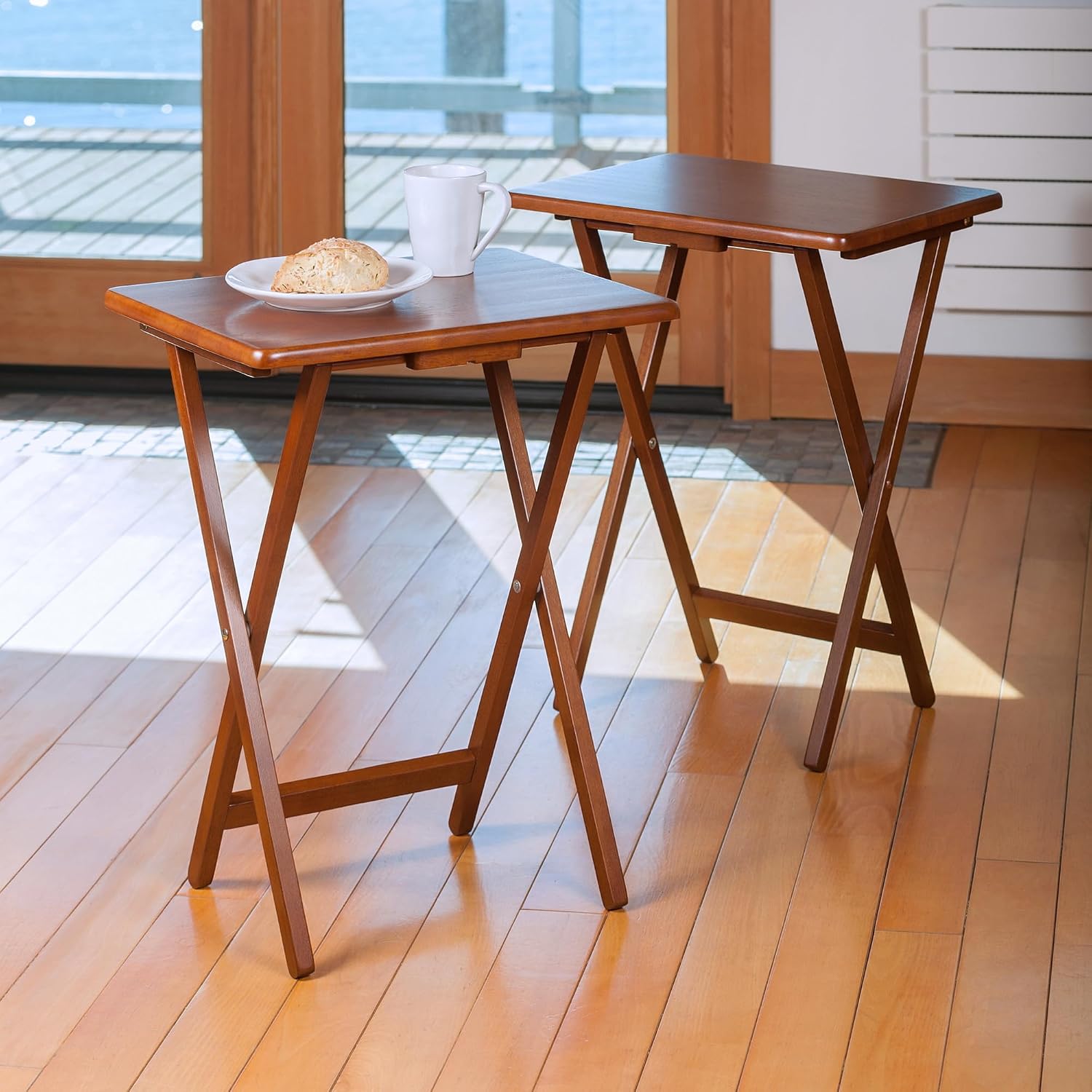 Winsome Alex Set of 2 Foldable Snack Tables, Natural, 26"