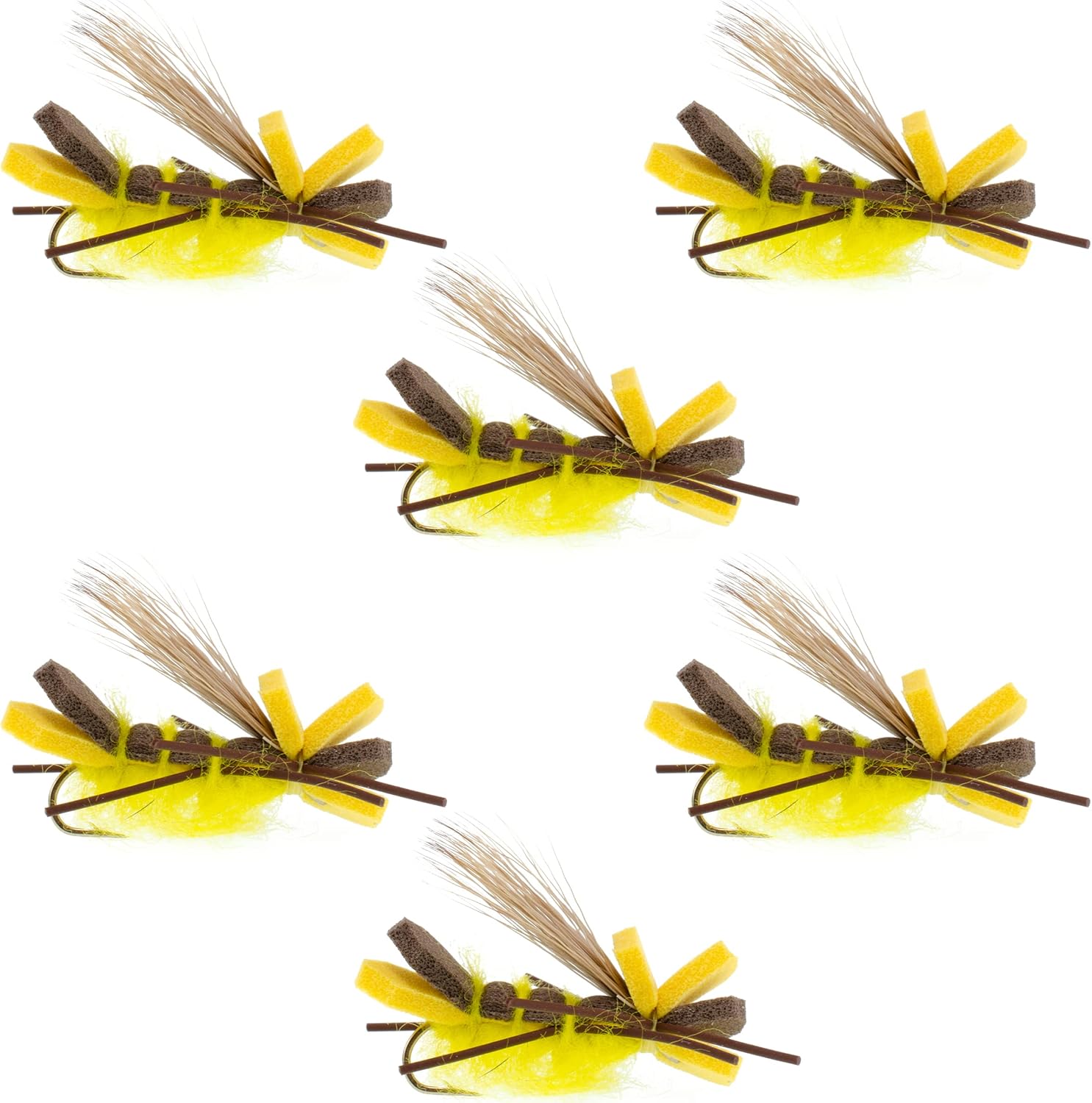 The Fly Fishing Place Guerilla Hopper Trout Flies - Yellow High Visibility Grasshopper or Stonefly Dry Fly - 6 Flies Hook Size 10