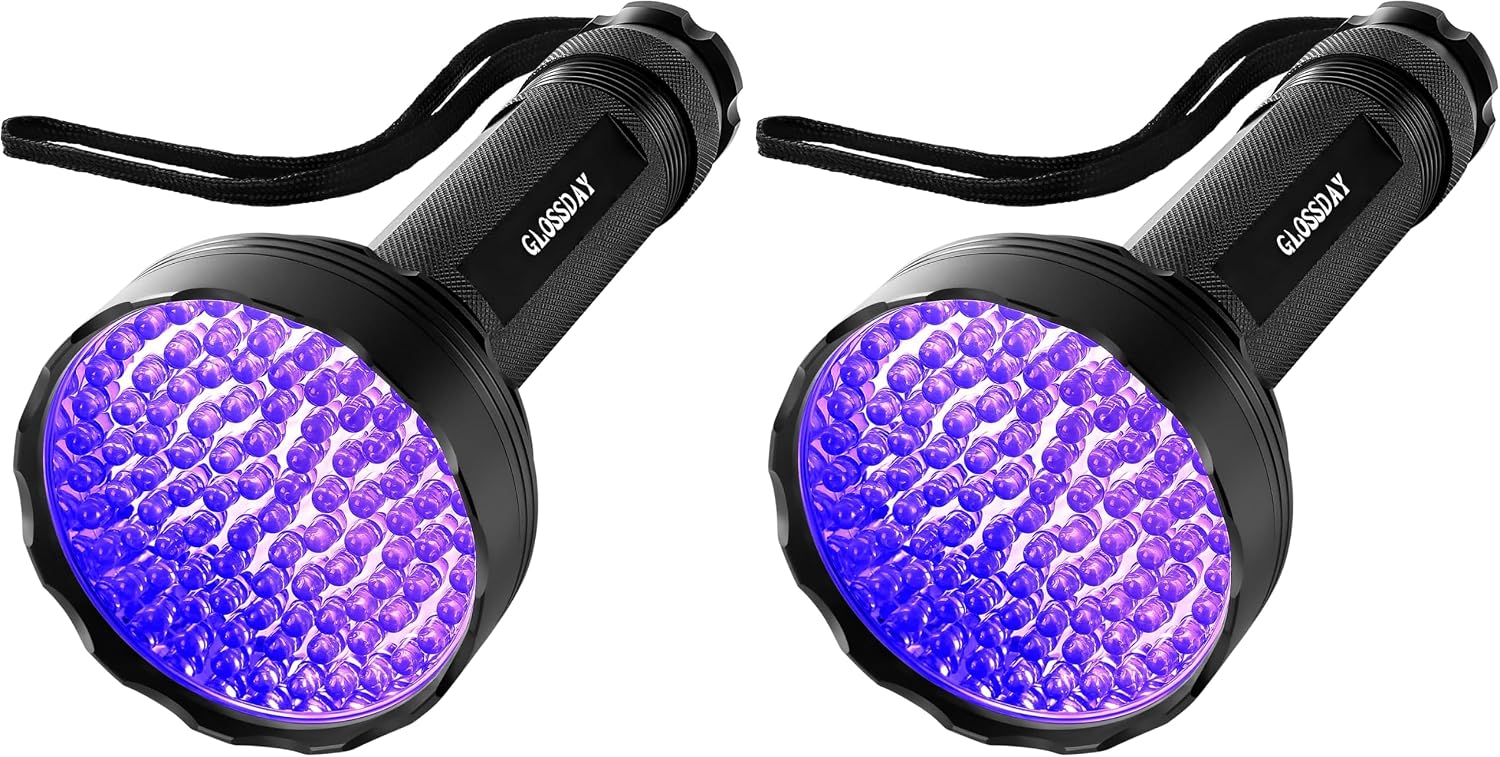GLOSSDAY Blacklight Flashlight,128 LED UV Flashlights, Upgraded Bright Ultraviolet Flashlight Professional Black Light for Dog/Cat, Hunting Scorpions