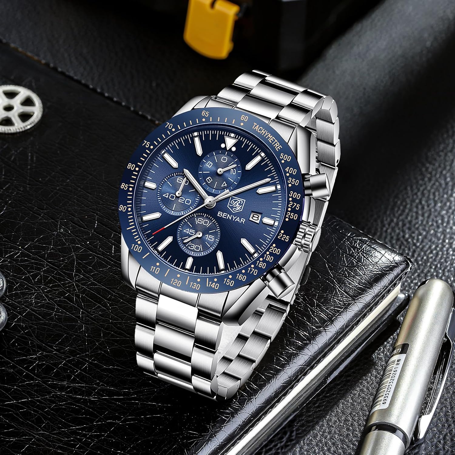 BENYAR Watch for Men Analog Quartz Chronograph Waterproof Luminous Designer Mens Wrist Watches Business Work Sport Casual Dress Watch with Silicone Strap Elegant Gifts for Men