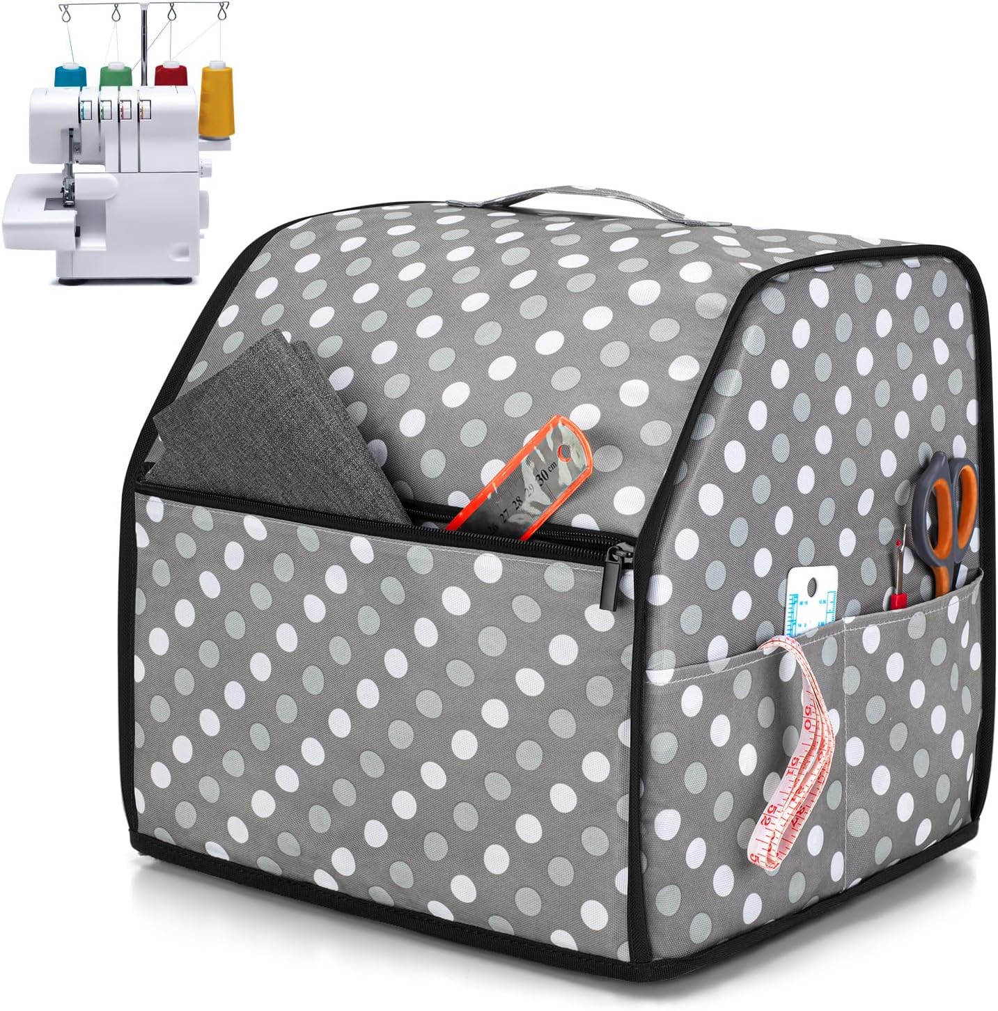 LUXJA Serger Machine Cover with Storage Pockets, Gray Dots