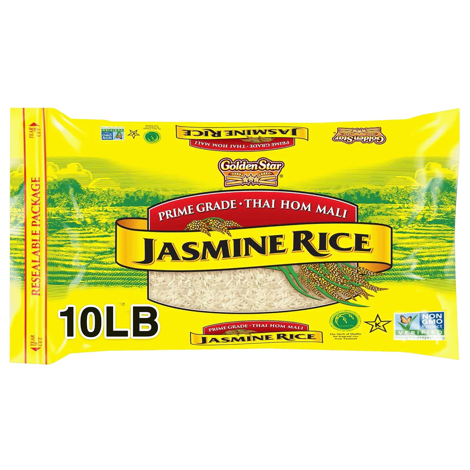 Golden Star Thai Hom Mali White Jasmine Rice - Prime Grade White Rice - 10 lb Bag | Prime Grade White Rice - Great for Gumbo, Curries & More - Cook in Microwave or on Stove Top