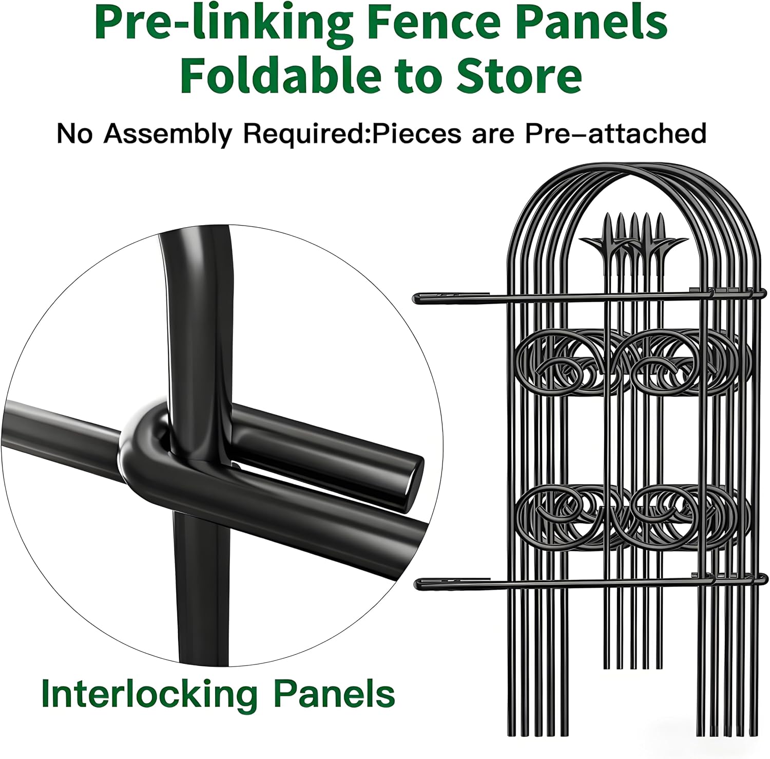 AMAGABELI 10 Panels 17in(H)×10ft(L) Decorative Garden Fences and Borders for Dogs No Dig Rustproof Metal Fence Panels Garden Edging Border Animal Barrier Fencing for Flower Beds Yard Patio Decor Black