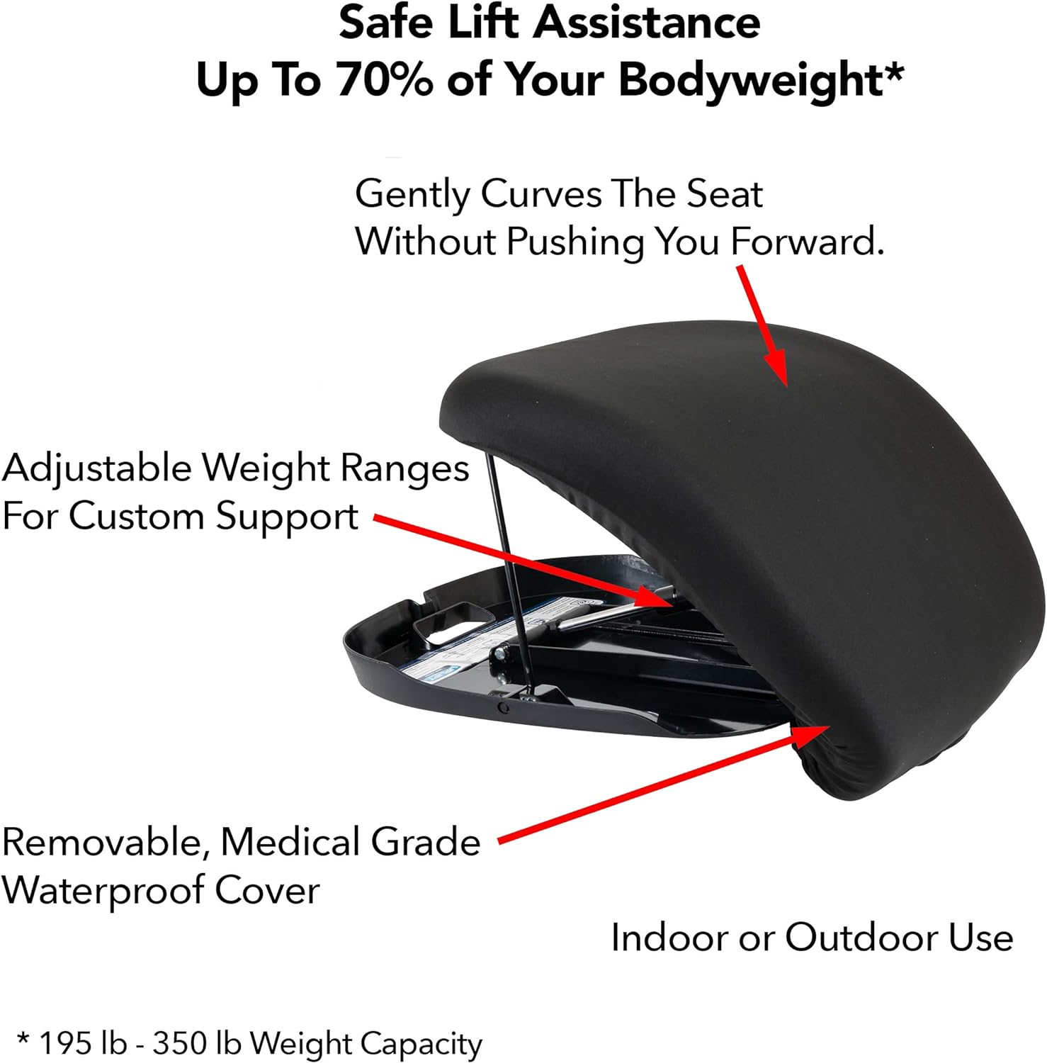 Carex Uplift Premium Seat Assist Plus With Memory Foam - Chair Lift And Sofa Stand Assist - 70% Seat Lift Assistance Up To 350lbs