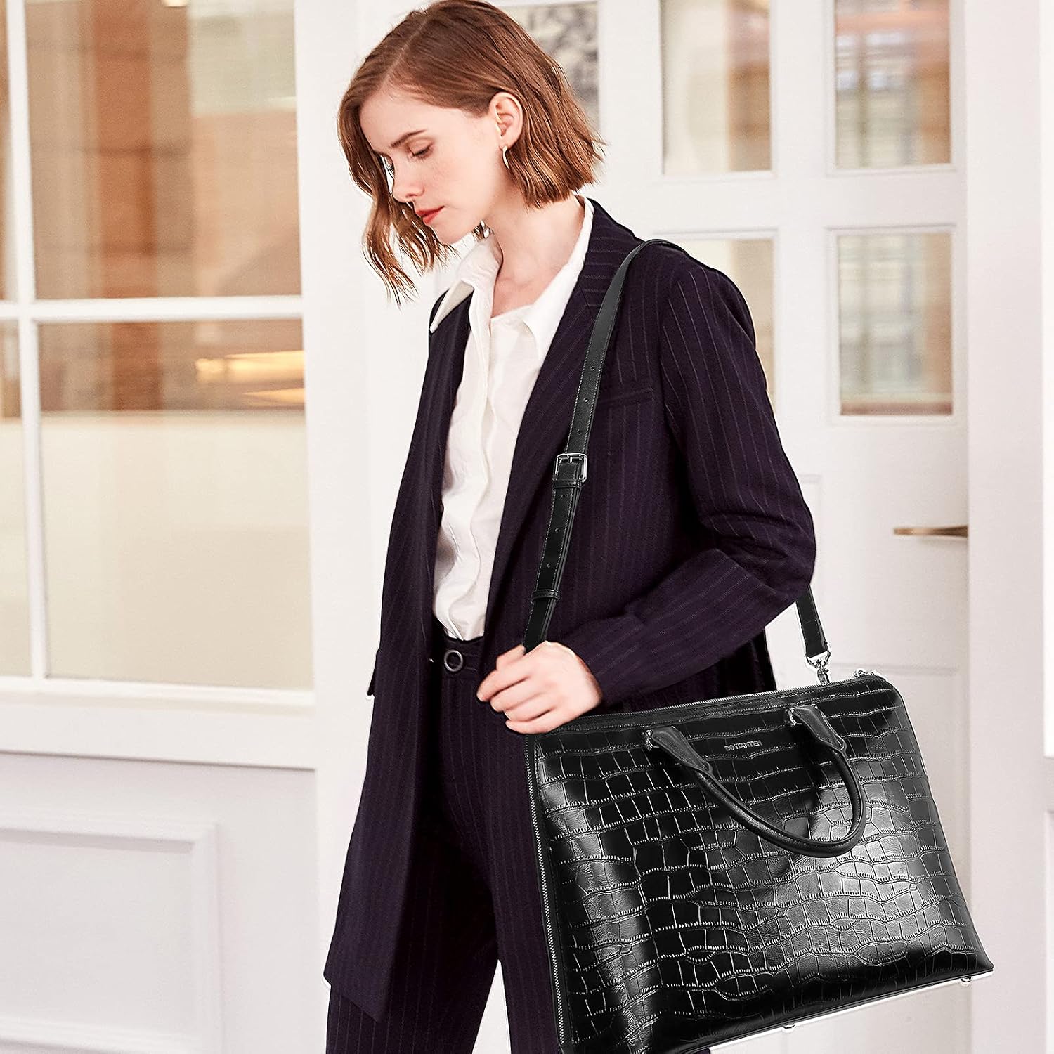 BOSTANTEN Briefcase for Women Leather 15.6 inch Laptop Shoulder Bag Office Work Crossbody Handbag