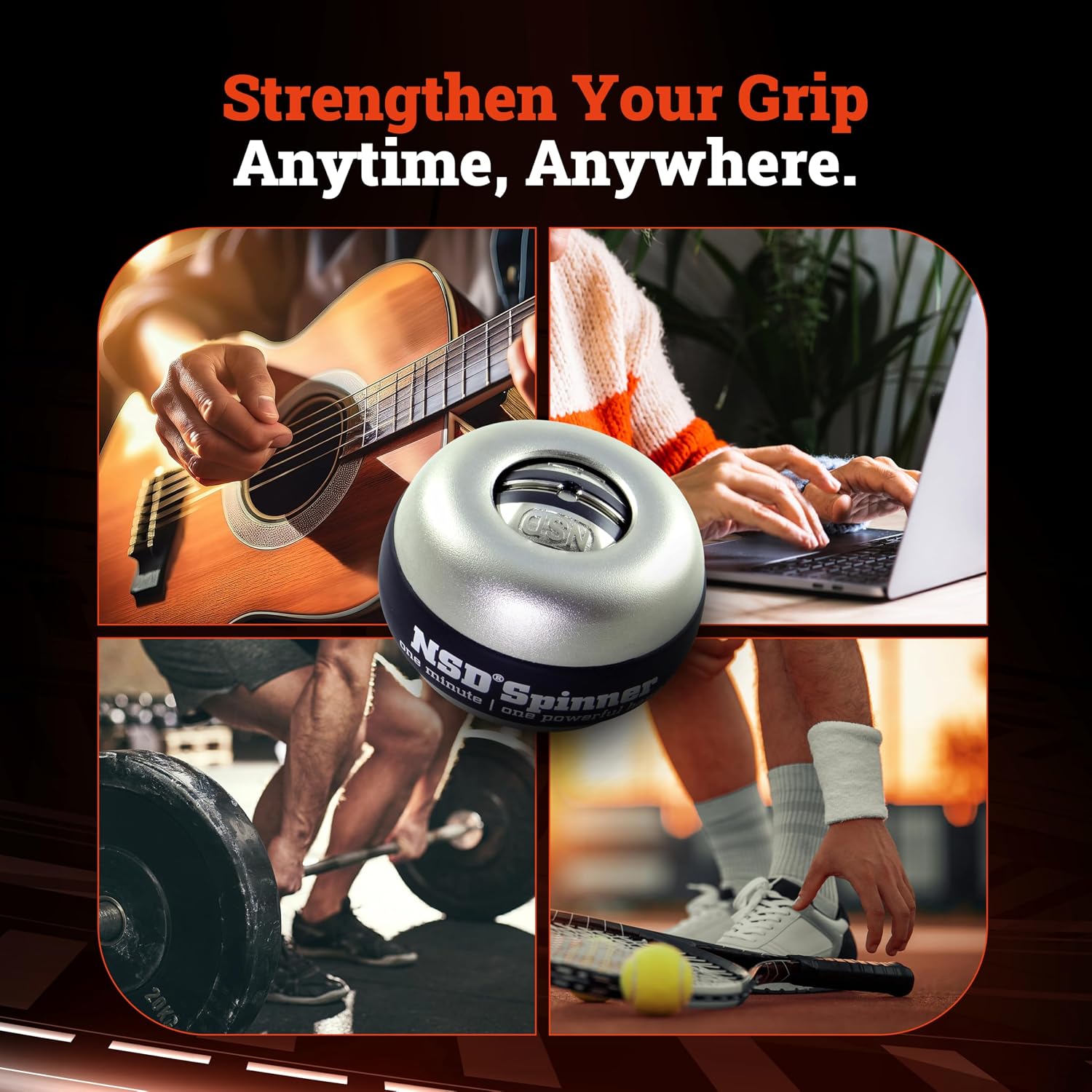 NSD Metallic Titan Spinner Gyro Ball – Grip Strengthener for Forearms, Wrist & Hands – String Start Design, Up to 15