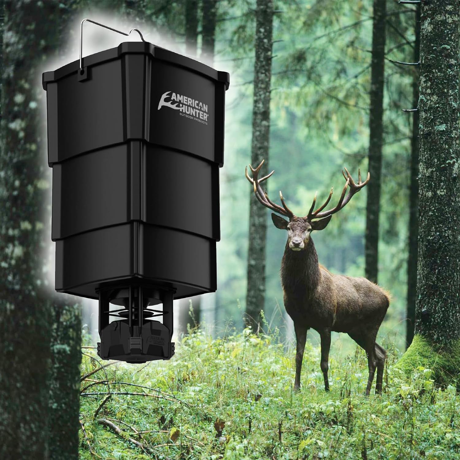 American Hunter 5-Gallon Nesting Hopper w/ECON Digital Feeder Kit - Adjustable Durable Deer Wild Game Hunting Attraction Automatic Feeding Station