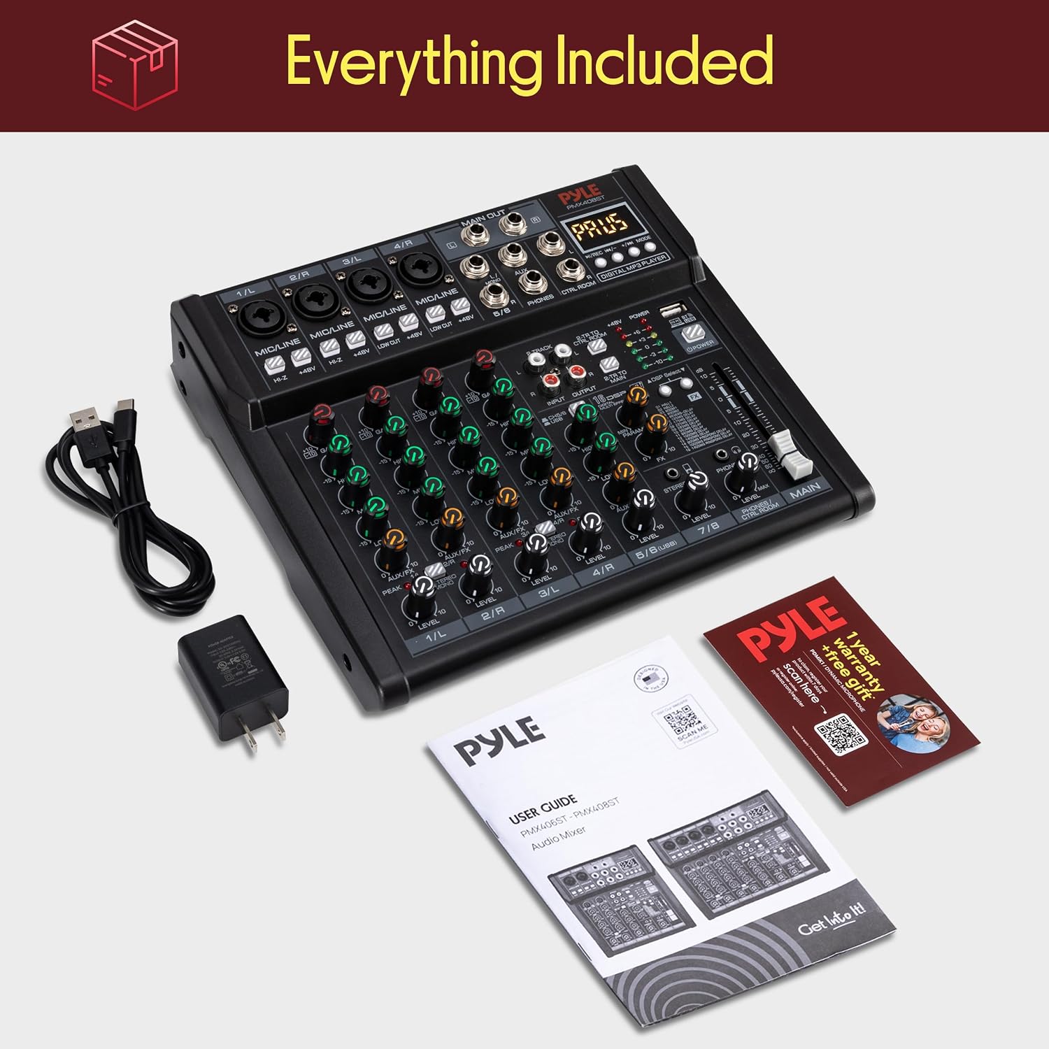 Pyle Professional Wireless DJ Audio Mixer - 4 Channel Bluetooth Controller Sound Mixer, USB Audio Interface