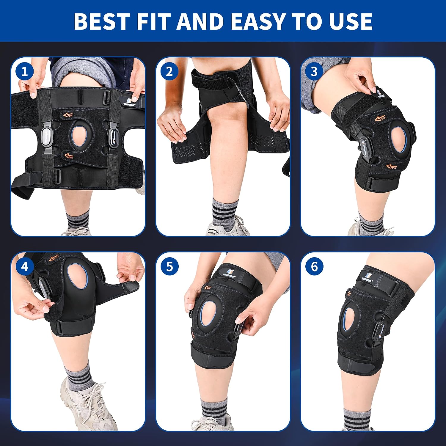 TIMTAKBO Large Hinged Knee Brace With Side Stabilizers for Men Women | Knee Support Brace with Patella Gel Pad,Silicone Anti-Slip,Adjustable Open Back for Meniscus Tear, Arthritis,Knee Pain,Sports