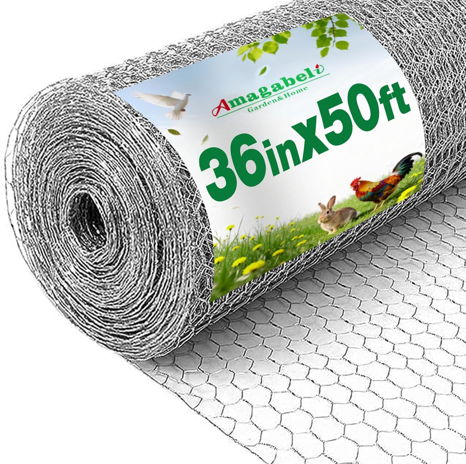 Amagabeli Chicken Wire Fencing Poultry Wire Netting 36inch x 50ft 2 Inch Hexagonal Galvanized Mesh Garden Fence Animal Barrier for Garden Protection Craft Rabbit Cage Dog Roll Chicken Coop Accessories