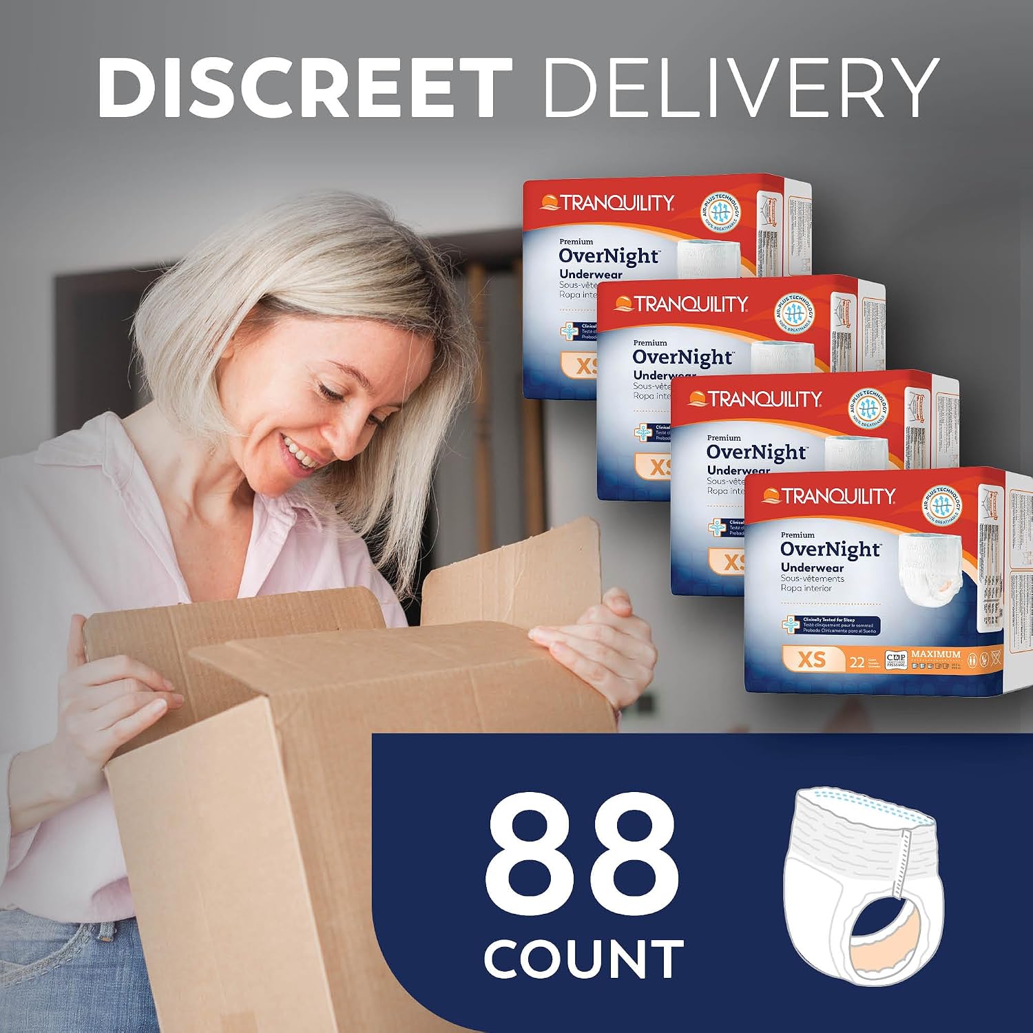 Tranquility Overnight Absorbent Underwear, S, Maximum, 36 in, 20 ct | All-Night Sleep, Breathable Comfort, Adult Diapers