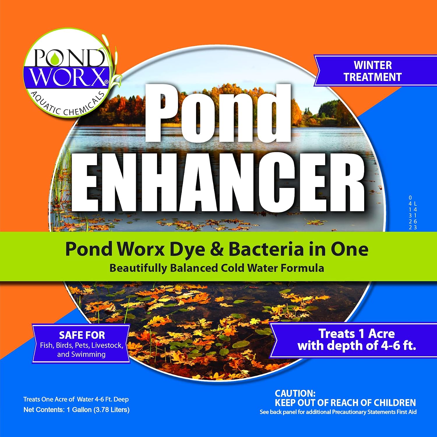 Pond Enhancer Gallon - Pondworx Concentrated Blue Dye with Pondworx Bacteria, 2 in 1 Formulation - Treats 1 Acre - Safe for Fish, Wildlife