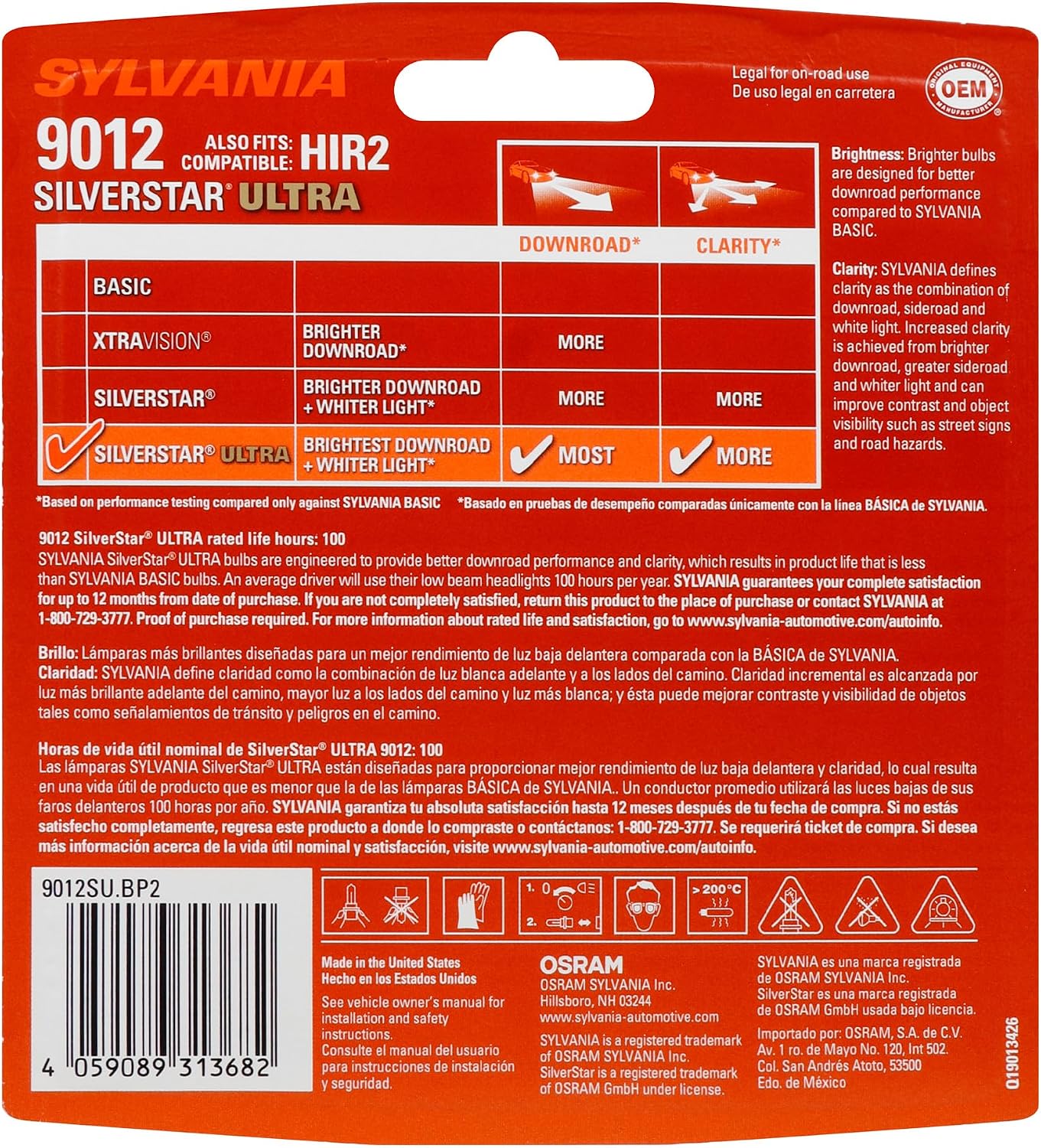 SYLVANIA - 9012 SilverStar Ultra - High Performance Halogen Headlight Bulb, High Beam, Low Beam and Fog Replacement Bulb