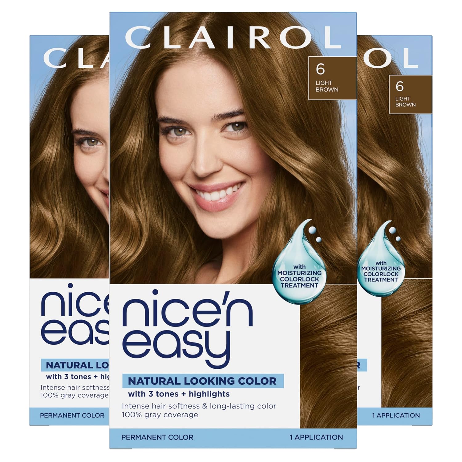 Clairol Nice'n Easy Permanent Hair Dye, 6A Light Ash Brown | Pack of 3