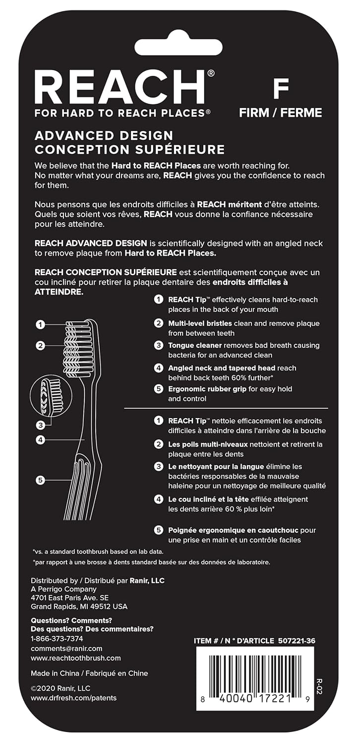 Reach Advanced Design Soft Bristle Toothbrush with Toothbrush Caps, 6 Count