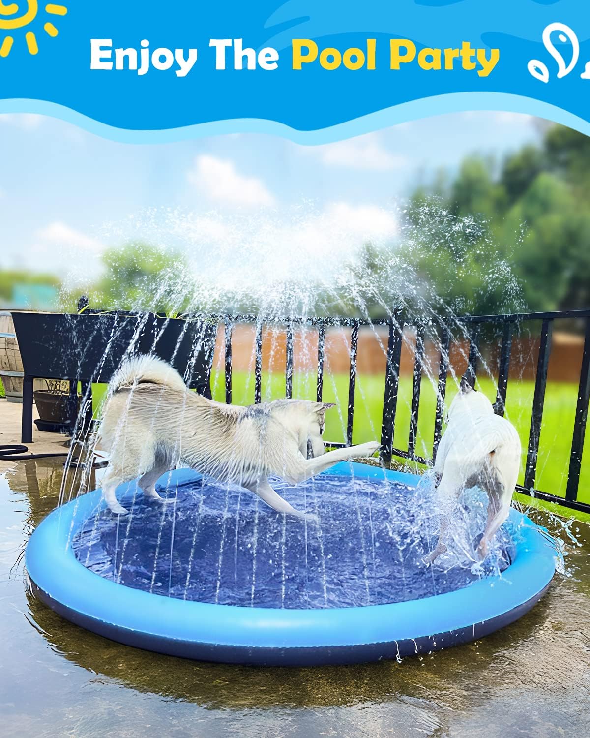 Peteast Dog Pool, Anti-Slip Splash Pad for Dogs, 67 in, Blue