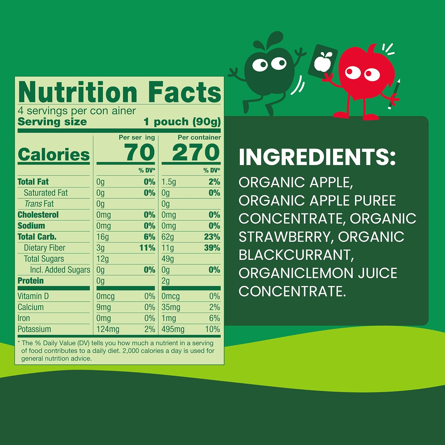 GoGo squeeZ No Sugar Added Organic Applesauce, Apple Apple, 4 Count | Kids on the go fruit snack made with applesauce & fruit puree; 3.2 oz pouches, gluten and nut free, recloseable cap, BPA-free