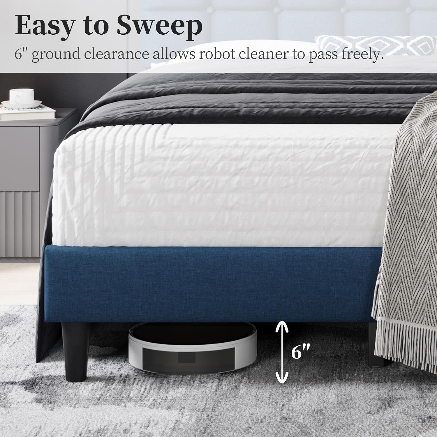 Yaheetech Full Size Upholstered Tufted Bed Frame with Headboard, Dark Gray | Sturdy engineered wood frame with linen fabric upholstery features a soft tufted headboard for easy assembly and support