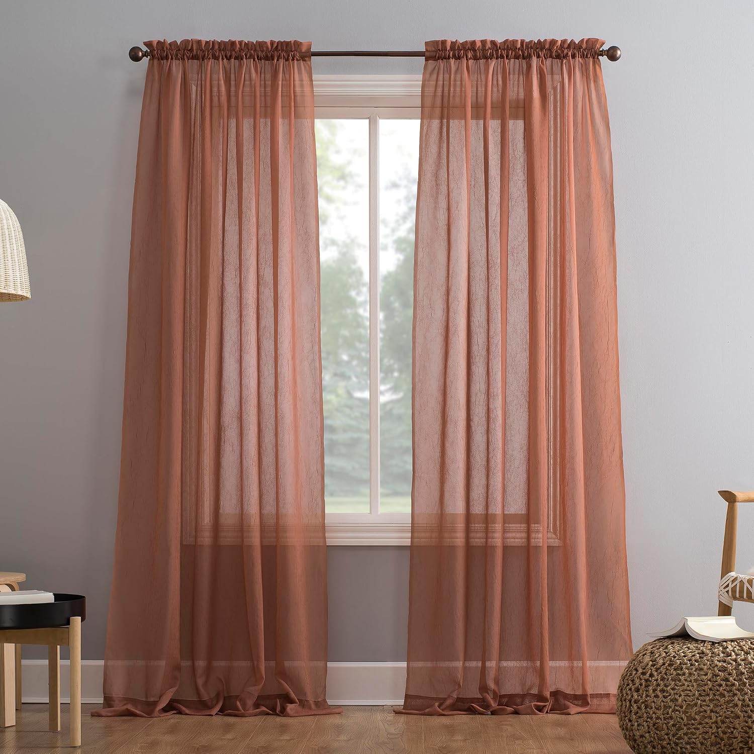 No. 918 Erica Crushed Sheer Voile Rod Pocket Curtain Panel, 51" x 108", Eggshell Off-White