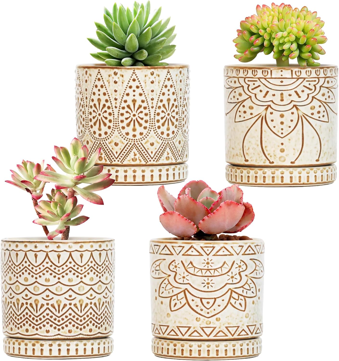 Gepege Ceramic Plant Pots, 6 Inch Indoor Planters with Drainage & Saucers