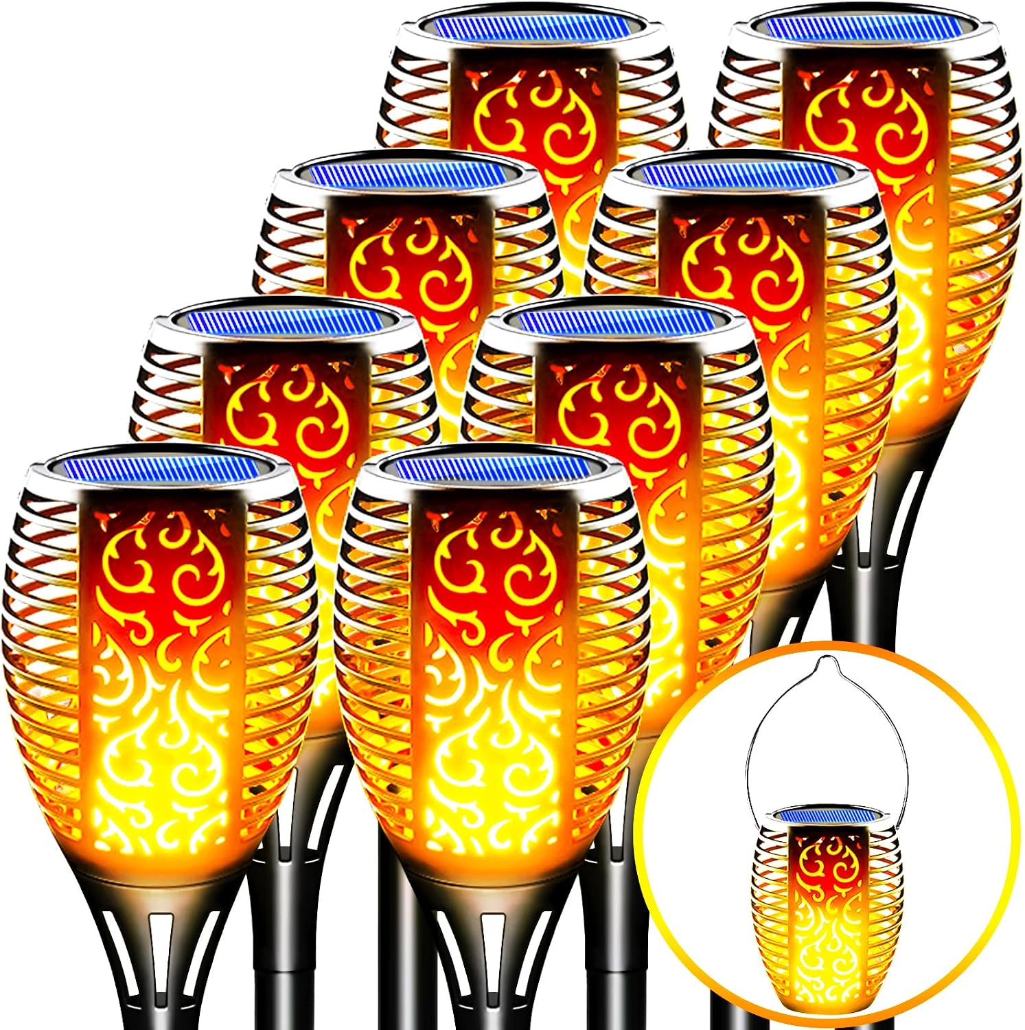 Solar Torch Lights Outdoor Flickering Flame, 8 Pack