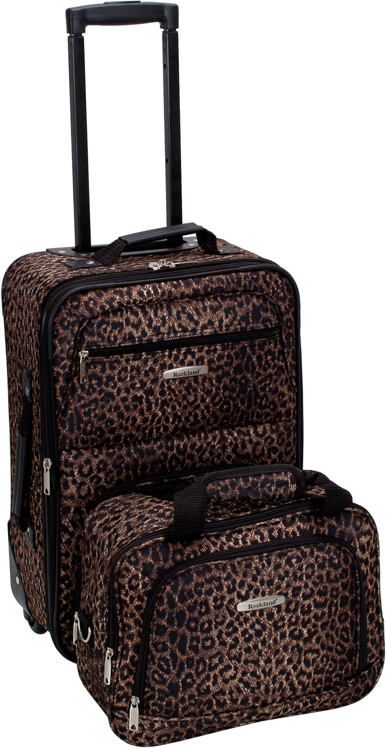 Rockland Fashion Softside Upright Luggage Set,Expandable, Telescopic Handle, Wheel, Black Dot, 2-Piece (14/19)