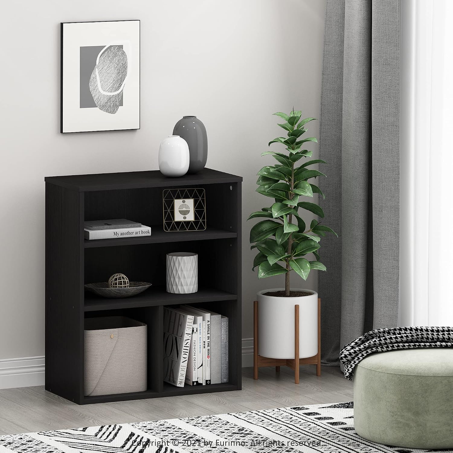 Furinno Jaya Book Shelf, 3-Tier Bookshelf, Bookcase with Adjustable Shelves, 9.5 x 24.5 x 40.3, for Organization and Storage, for Living Room, Bedroom, Home Office, White