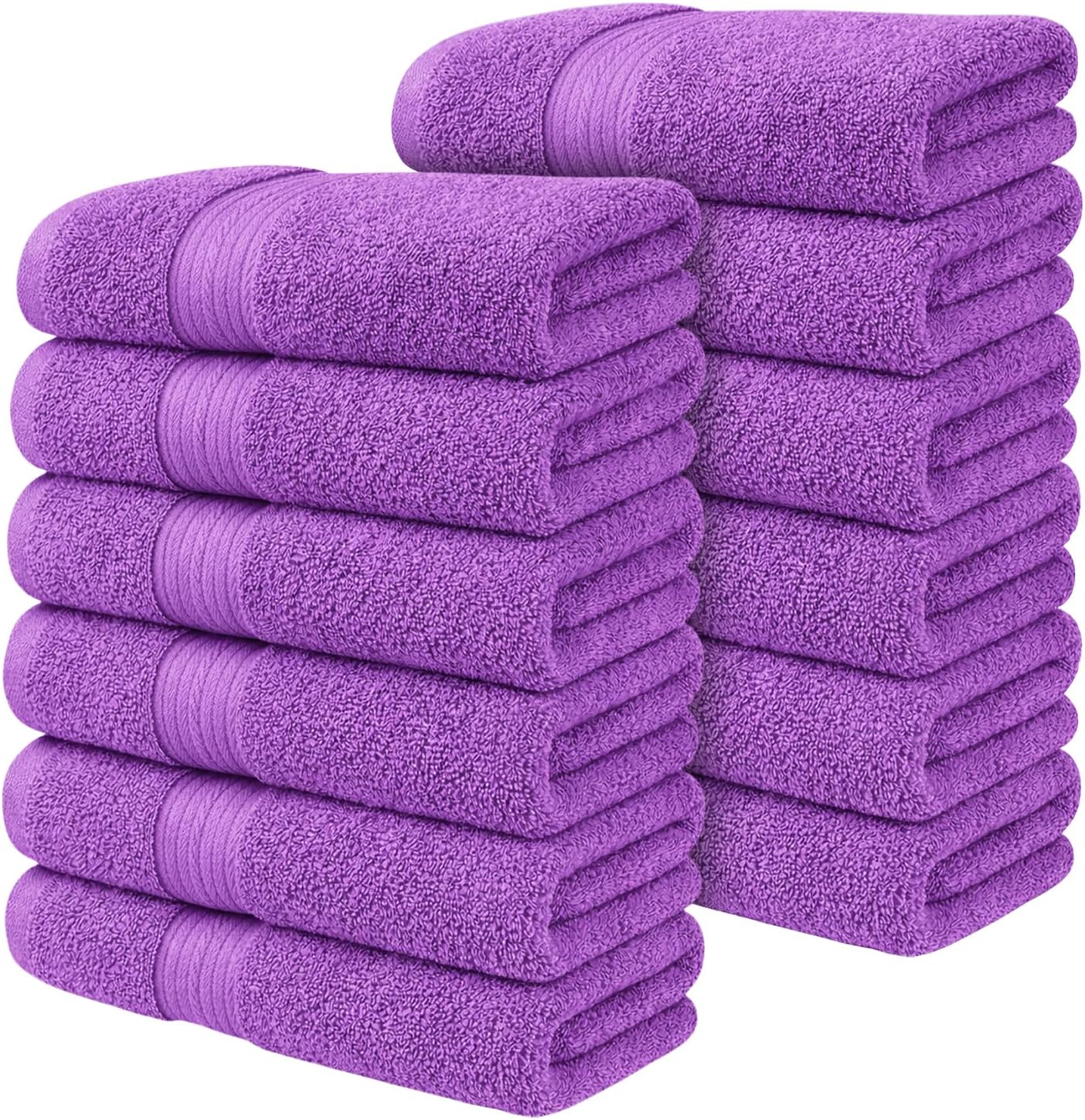 Ample Decor 100% Cotton Hand Towels 18x28 Inches, 600 GSM, Soft & Absorbent, Set of 12, Purple