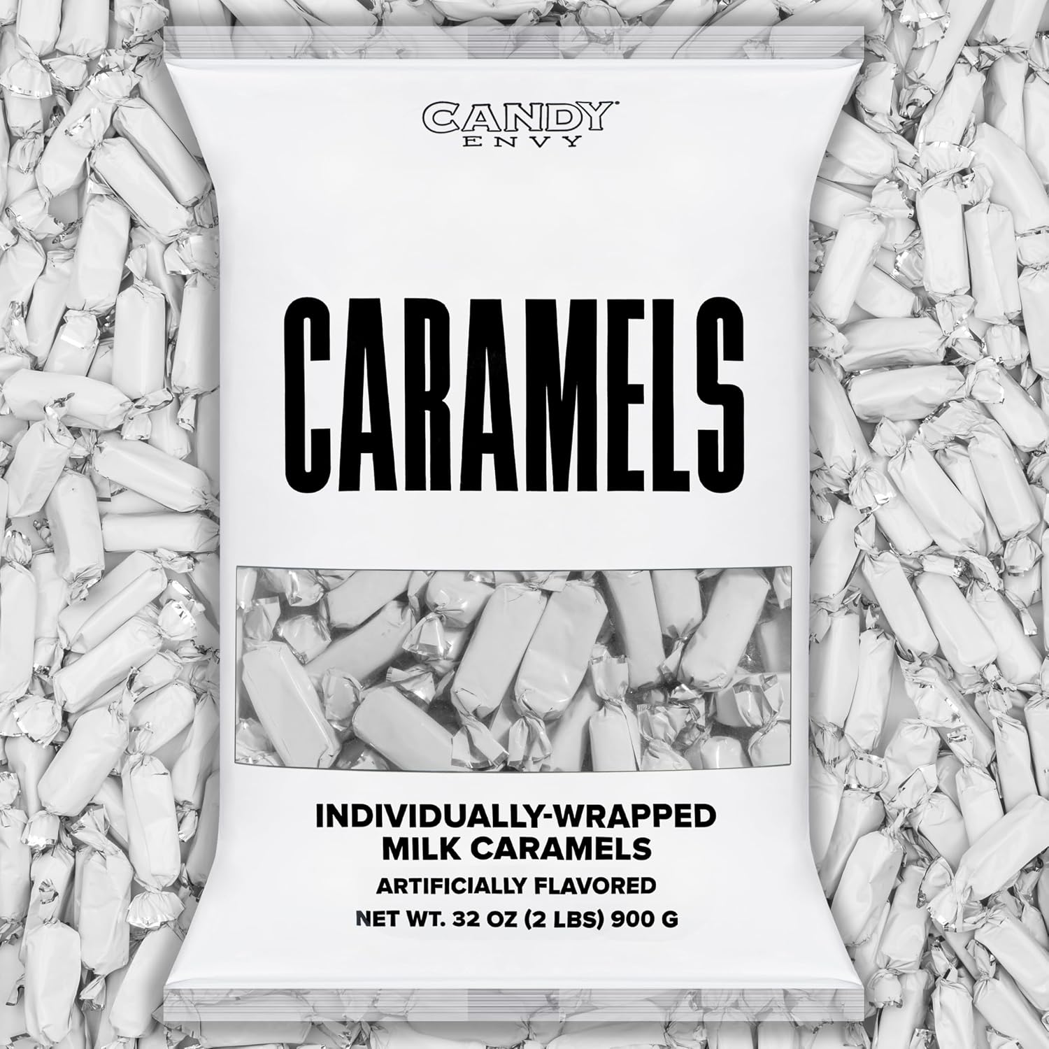 Candy Envy - Individually Wrapped Caramels - White Wrapper - 2 Pound Bulk White Candy