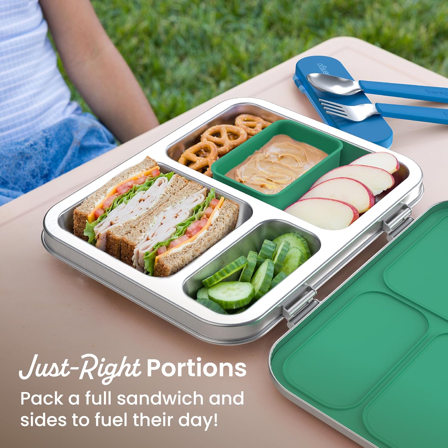 Bentgo Kids Stainless Steel Leak-Resistant Lunch Box, 3 Compartments