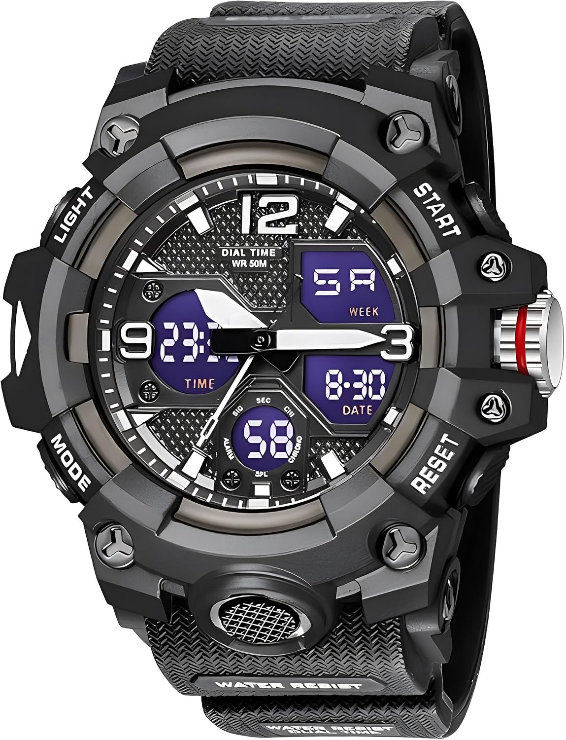 Gosasa Men's Large Face Outdoor Sports Watches Military S-Shock Watch Waterproof, Backlight, Alarm, Stopwatch Features - Rugged Wristwatch for Training, Hiking, and Adventure
