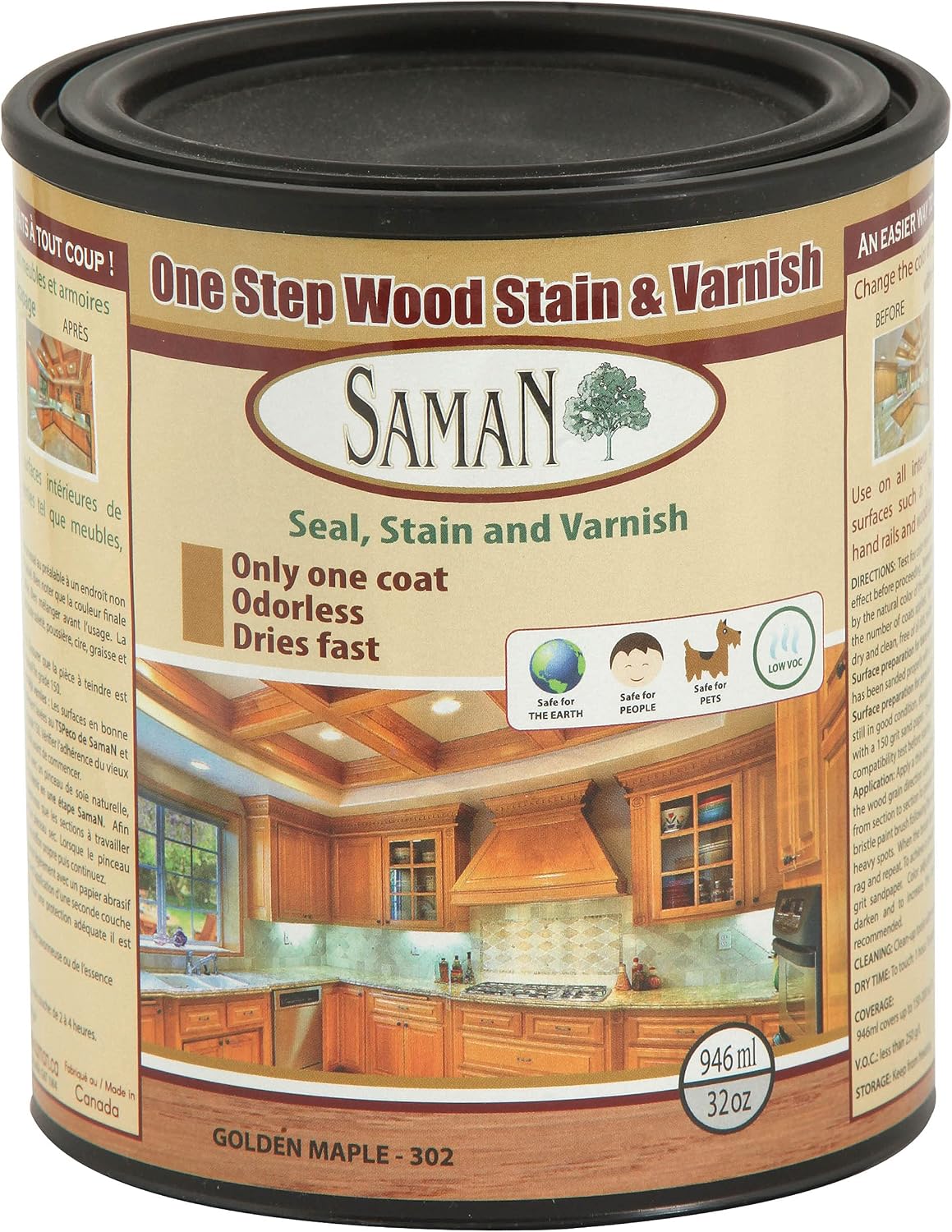 SamaN Interior One Step Wood Seal, Stain and Varnish – Oil Based Odorless Dye - Protection for Furniture and Fine Wood (Cedar SAM-303, 8 oz)
