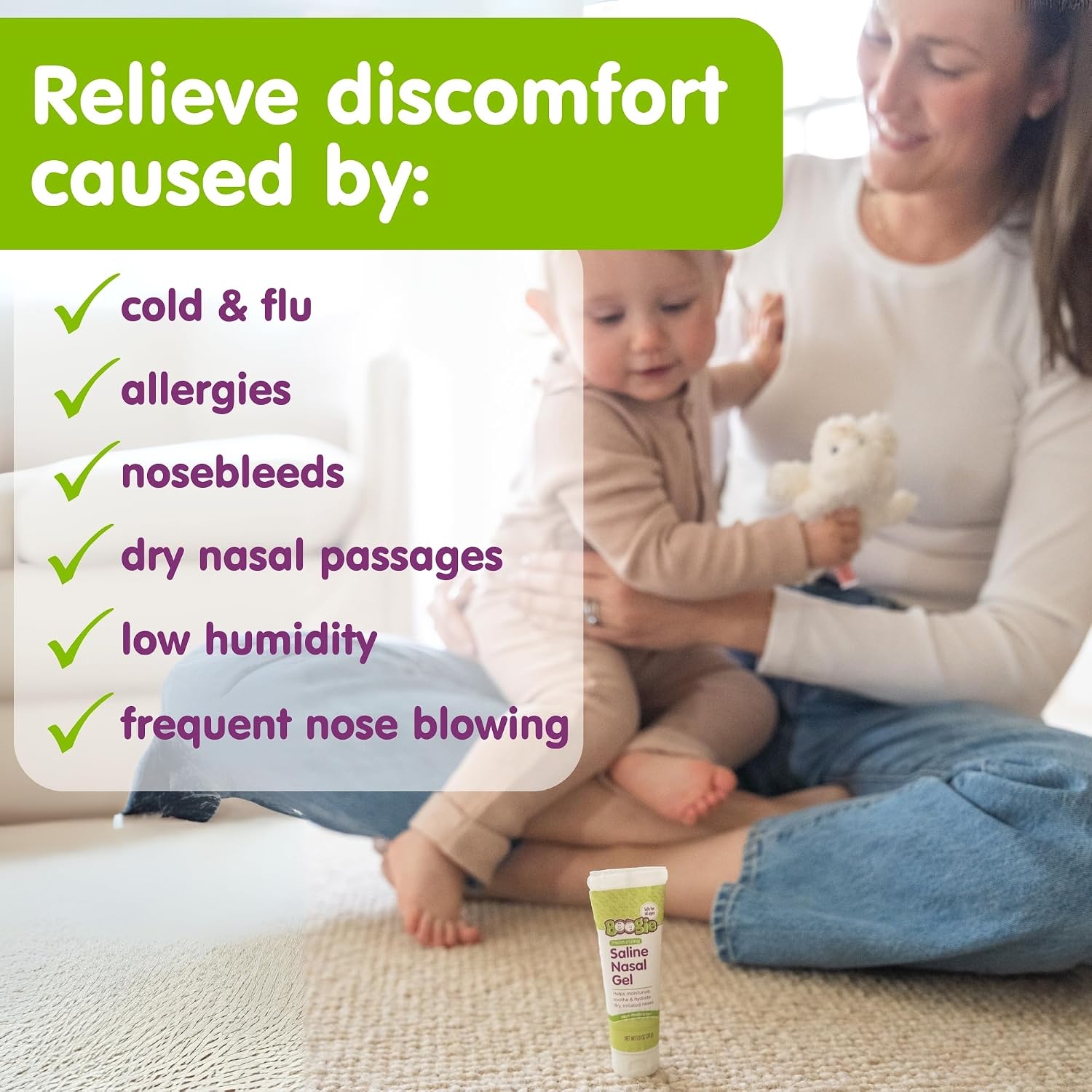 Boogie Moisturizing Saline Nasal Gel for Babies & Kids - 1 oz (3 Pack) | Fragrance Free - Drug-Free Formula - Made with Aloe and Natural Saline - Soothes and Hydrates Dry or Irritated Noses