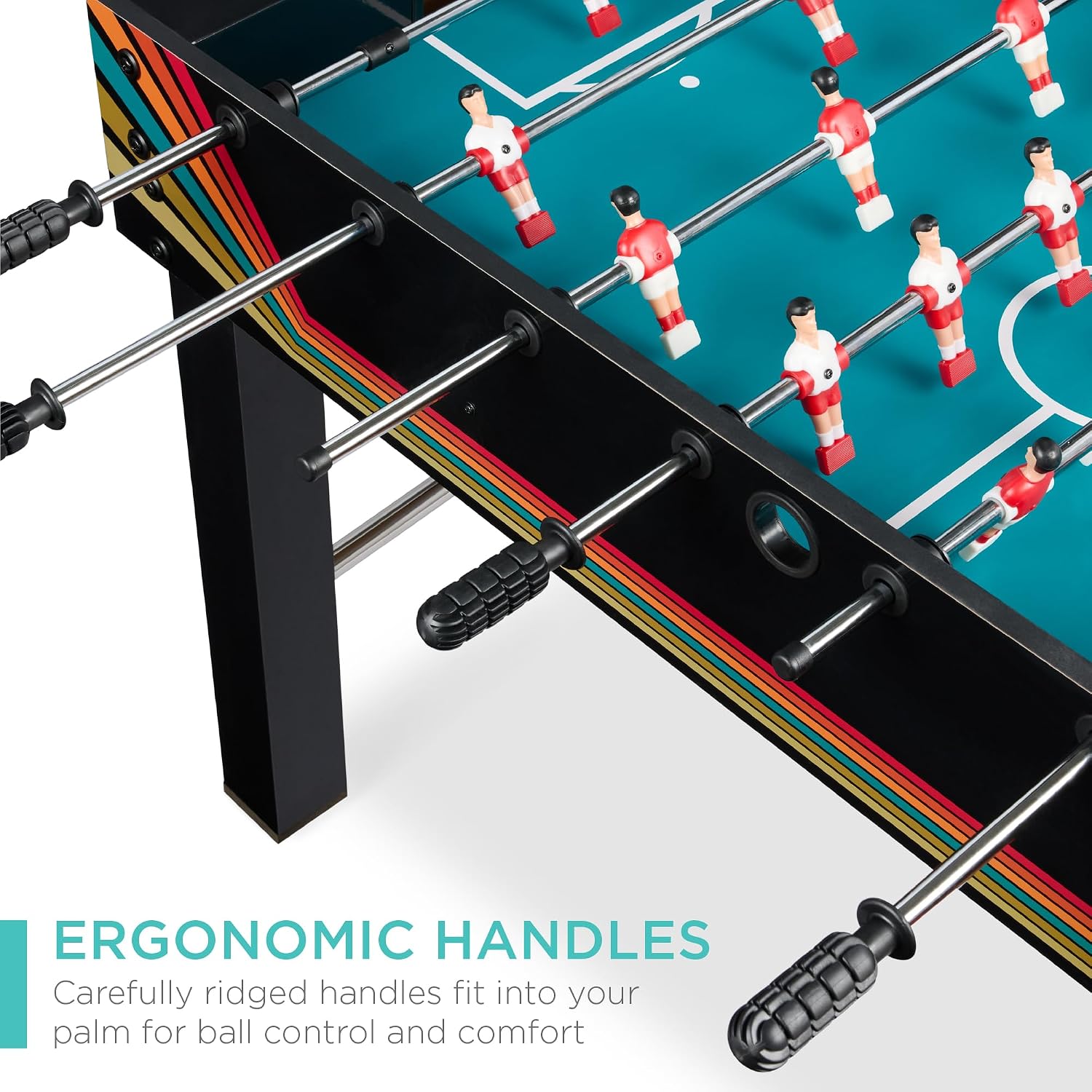 Best Choice Products Foosball Table for Kids and Adults, Game Room Soccer Game Table w/ 2 Balls, 2 Cup Holders, Ergonomic Handles, Chrome Finished Metal Bars