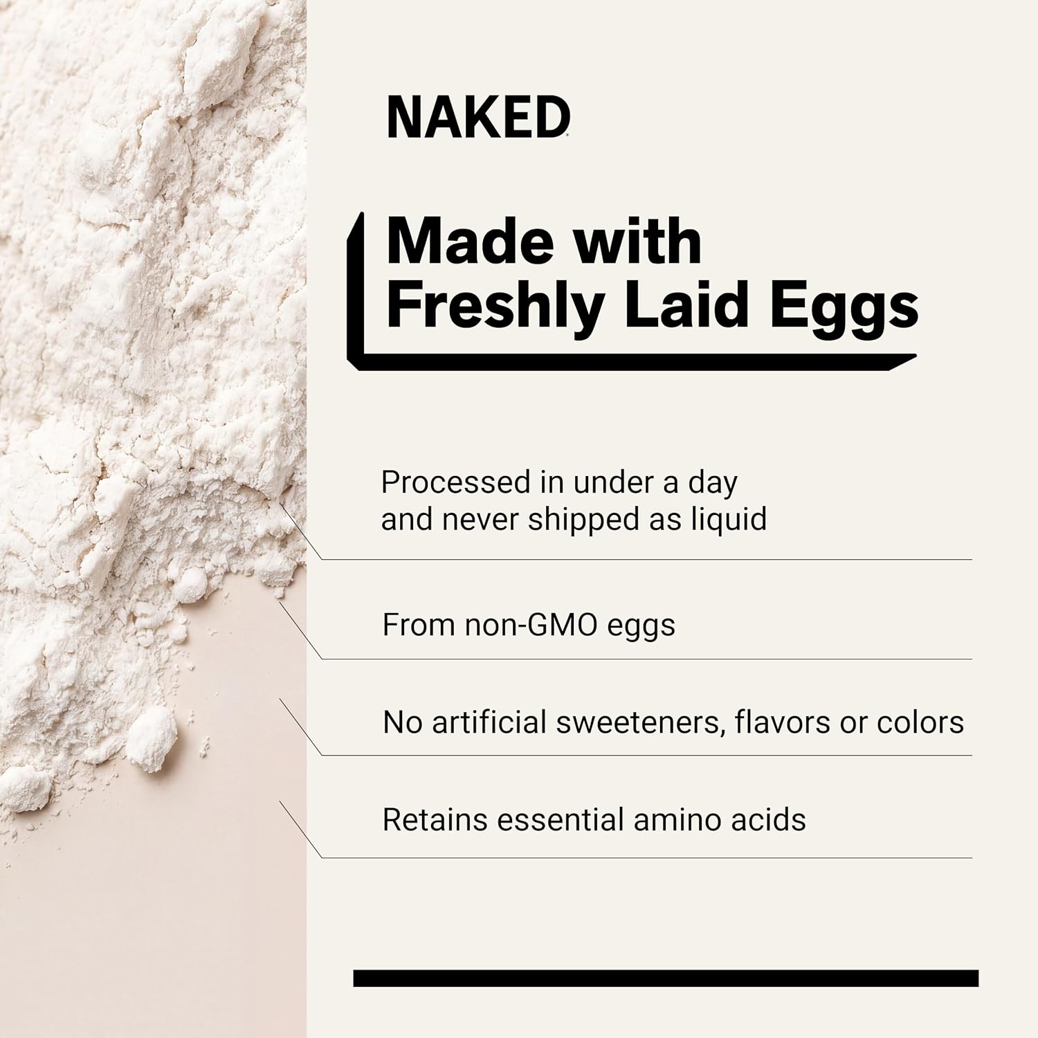 Naked 3LB Non-GMO Egg White Protein Supplement Powder, Unflavored, No Additives, Paleo, Dairy Free, Gluten Free, Soy Free – 25g Protein, 44 Servings