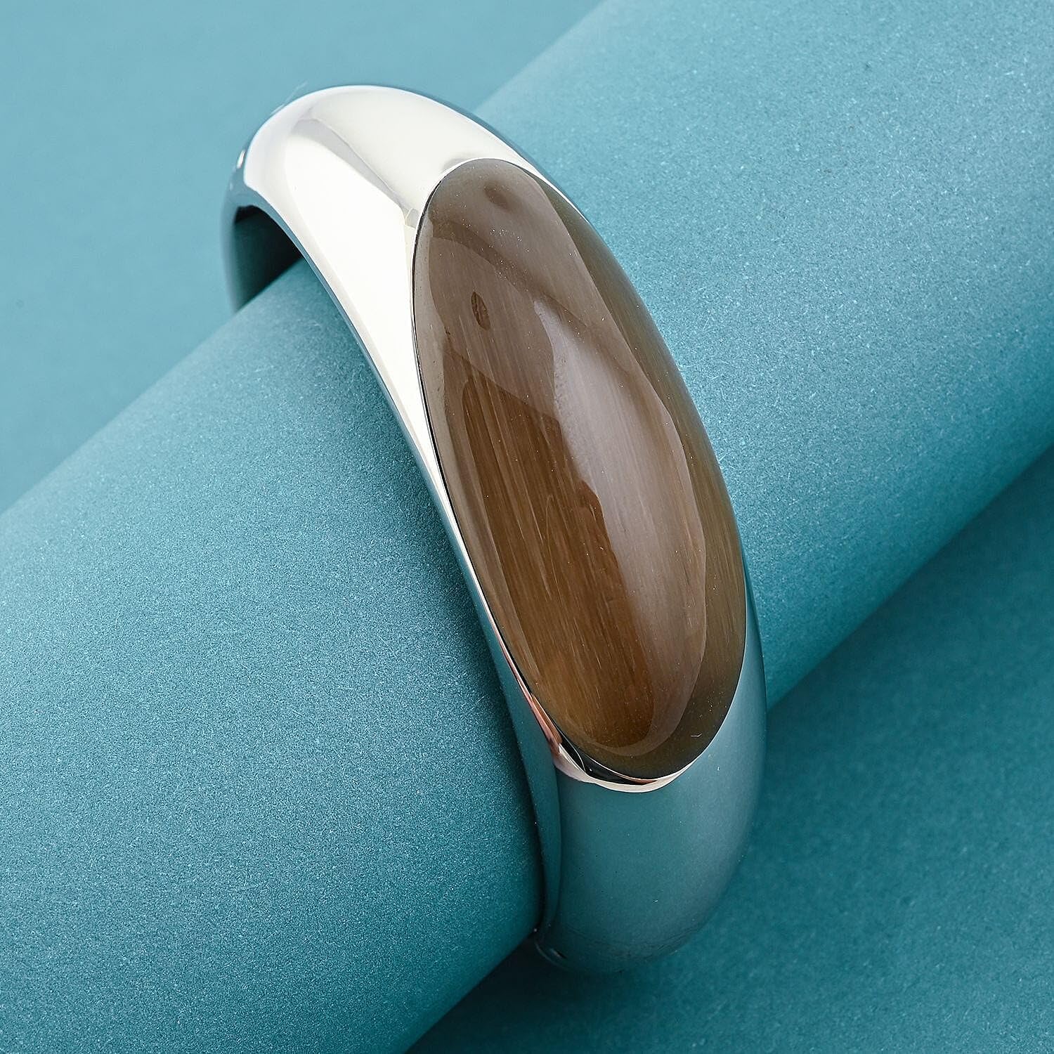 Agate Ellipse Bangle Bracelet in Stainless Steel 6.25 In 8.00 ctw