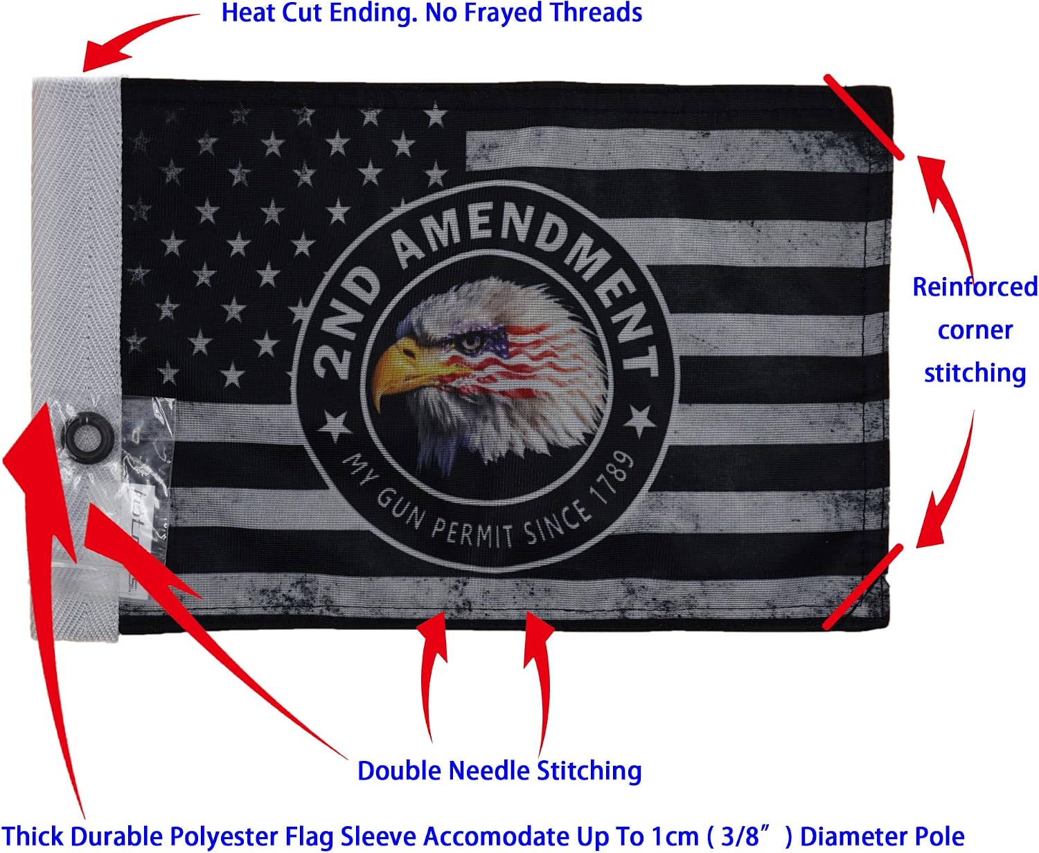Motorcycle Flag 6 x 9 Or 10 x 15 Inch (6"X9", USA)