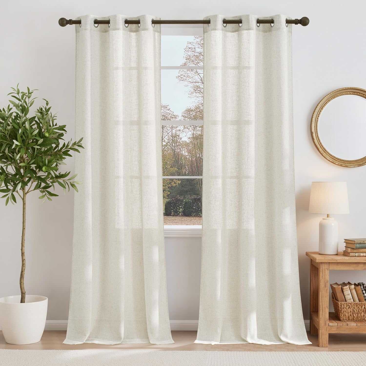 NICETOWN Linen Curtains Semi Sheer Bedroom Window Curtains
