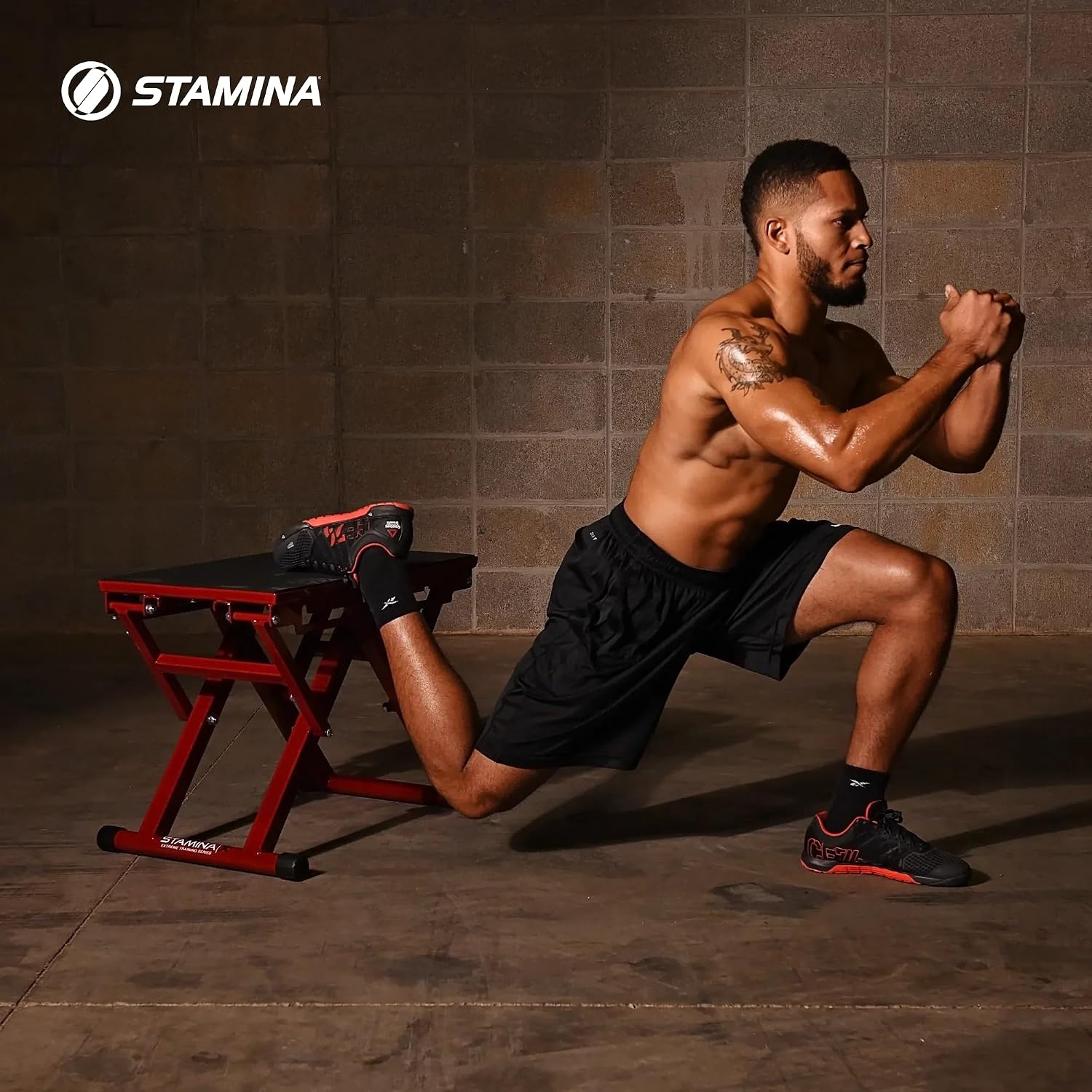 Stamina X 12" to 24" Adjustable Height Plyo Step Up Exercise Box For Home Workout with Access to Muuv, Non-Slip Surface and Workout Guide, Black/Red