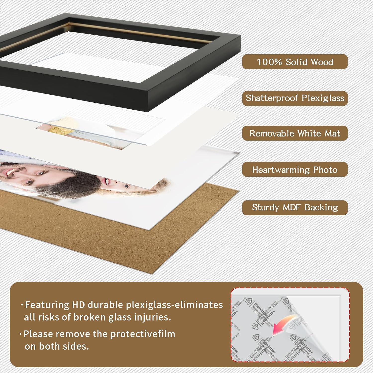 Picture Frames 8x8 2 Pack Made of Solid Wood Black for Wall Mounting and Tabletop Display
